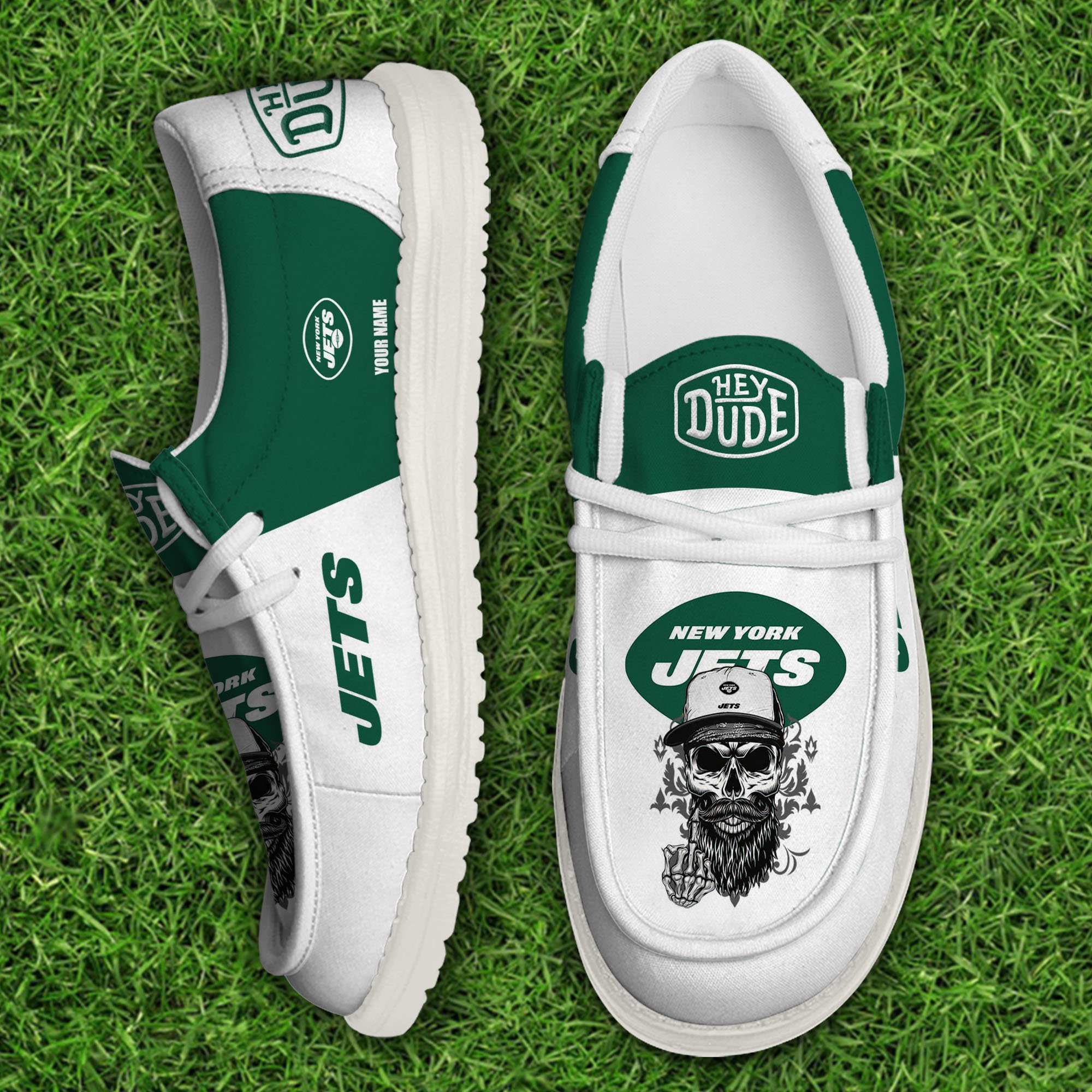 New York Jets Football Hey Dude Canvas Loafer Shoes Custom Your Name, Sport Shoes For Fan, Fan Gifts 