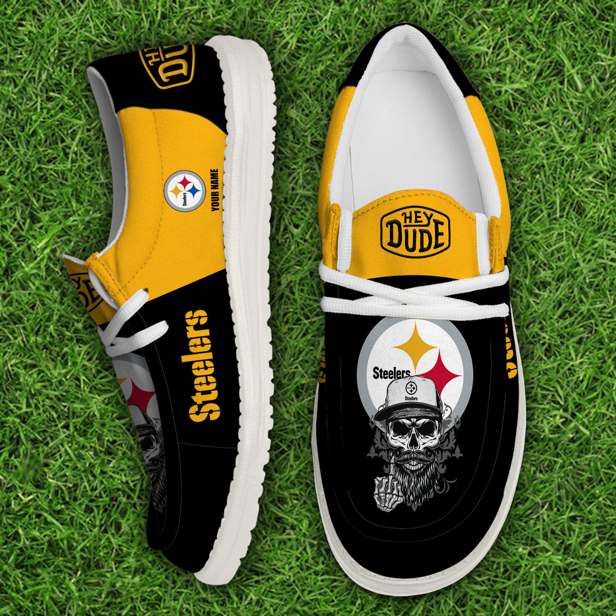 Pittsburgh Steelers Football Hey Dude Canvas Loafer Shoes Custom Your Name, Sport Shoes For Fan, Fan Gifts 