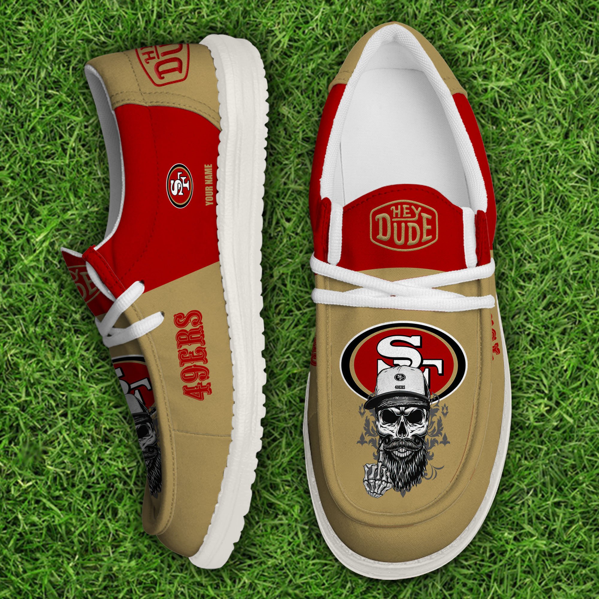 San Francisco 49ers Football Hey Dude Canvas Loafer Shoes Custom Your Name, Sport Shoes For Fan, Fan Gifts 