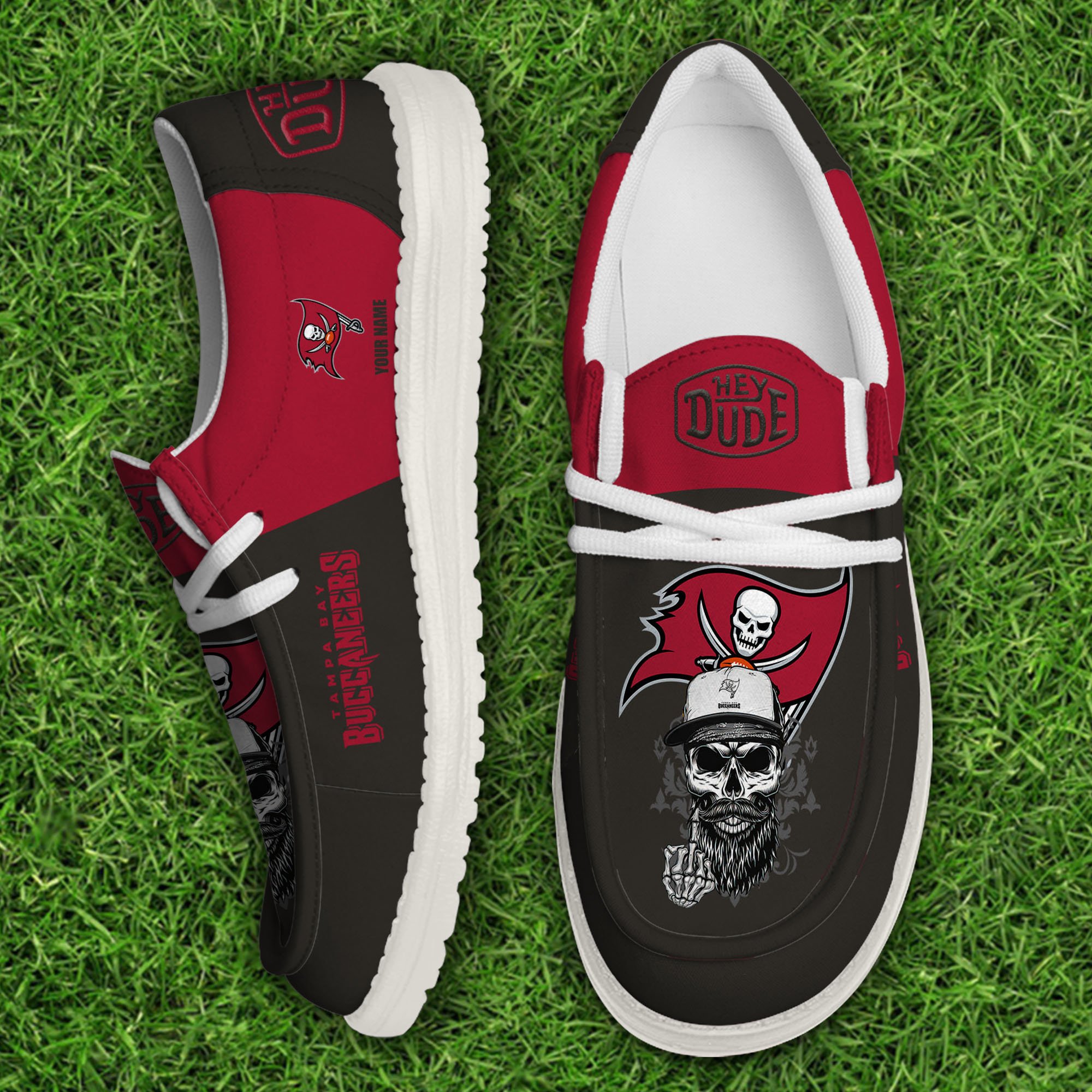 Tampa Bay Buccaneers Football Hey Dude Canvas Loafer Shoes Custom Your Name, Sport Shoes For Fan, Fan Gifts 