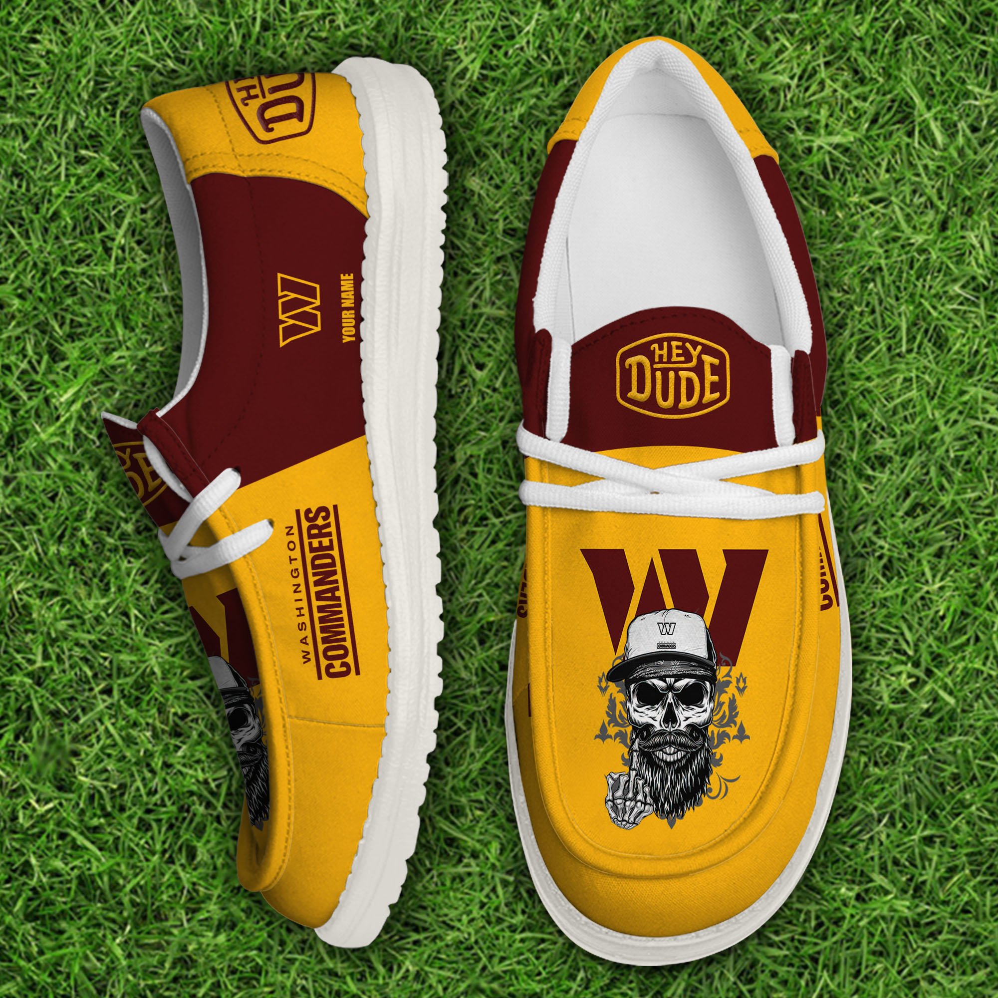 Washington Commanders Football Hey Dude Canvas Loafer Shoes Custom Your Name, Sport Shoes For Fan, Fan Gifts 