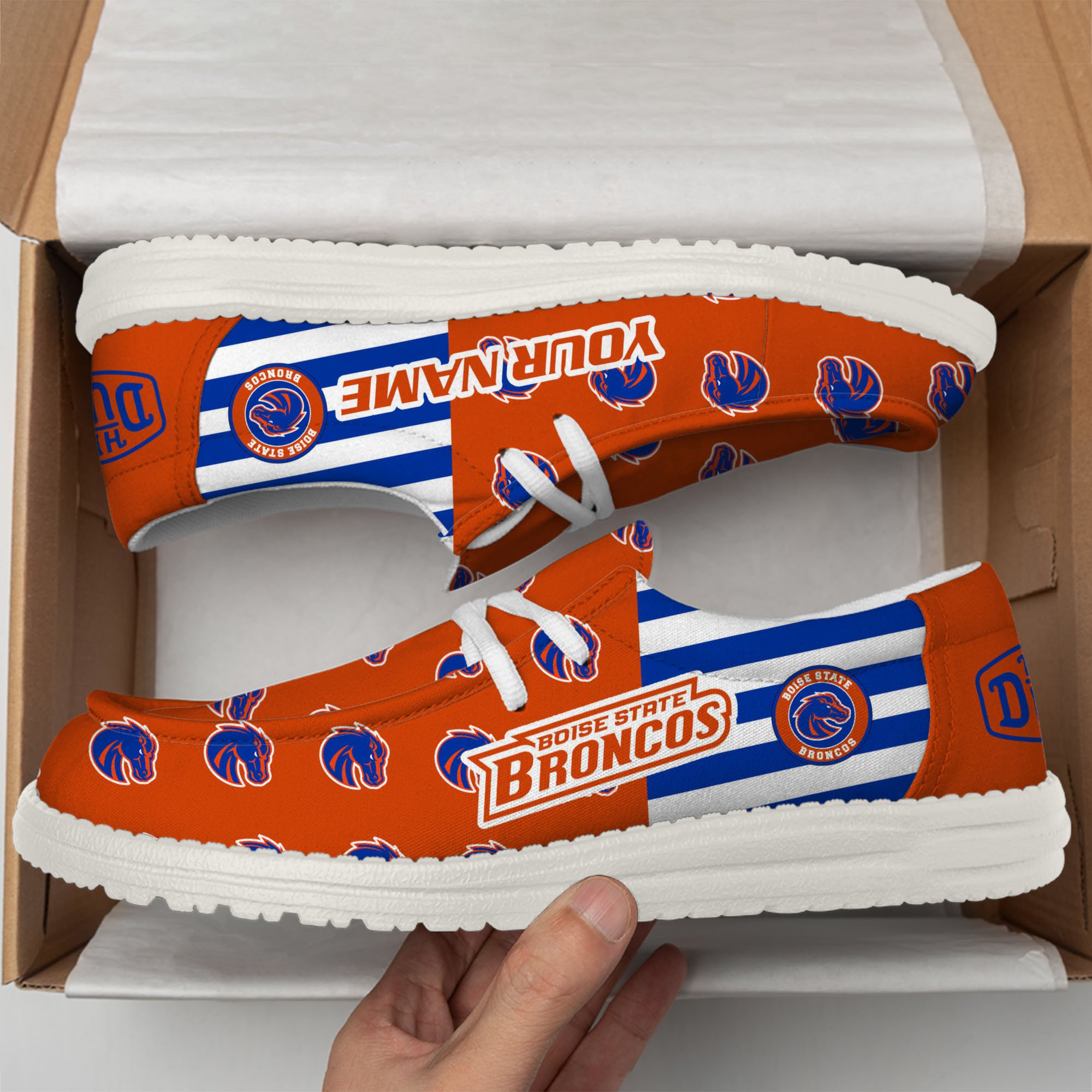 Boise State Broncos Football Hey Dude Canvas Loafer Shoes Custom Your Name, Sport Shoes For Fan, Fan Gifts EHIVM-60825 