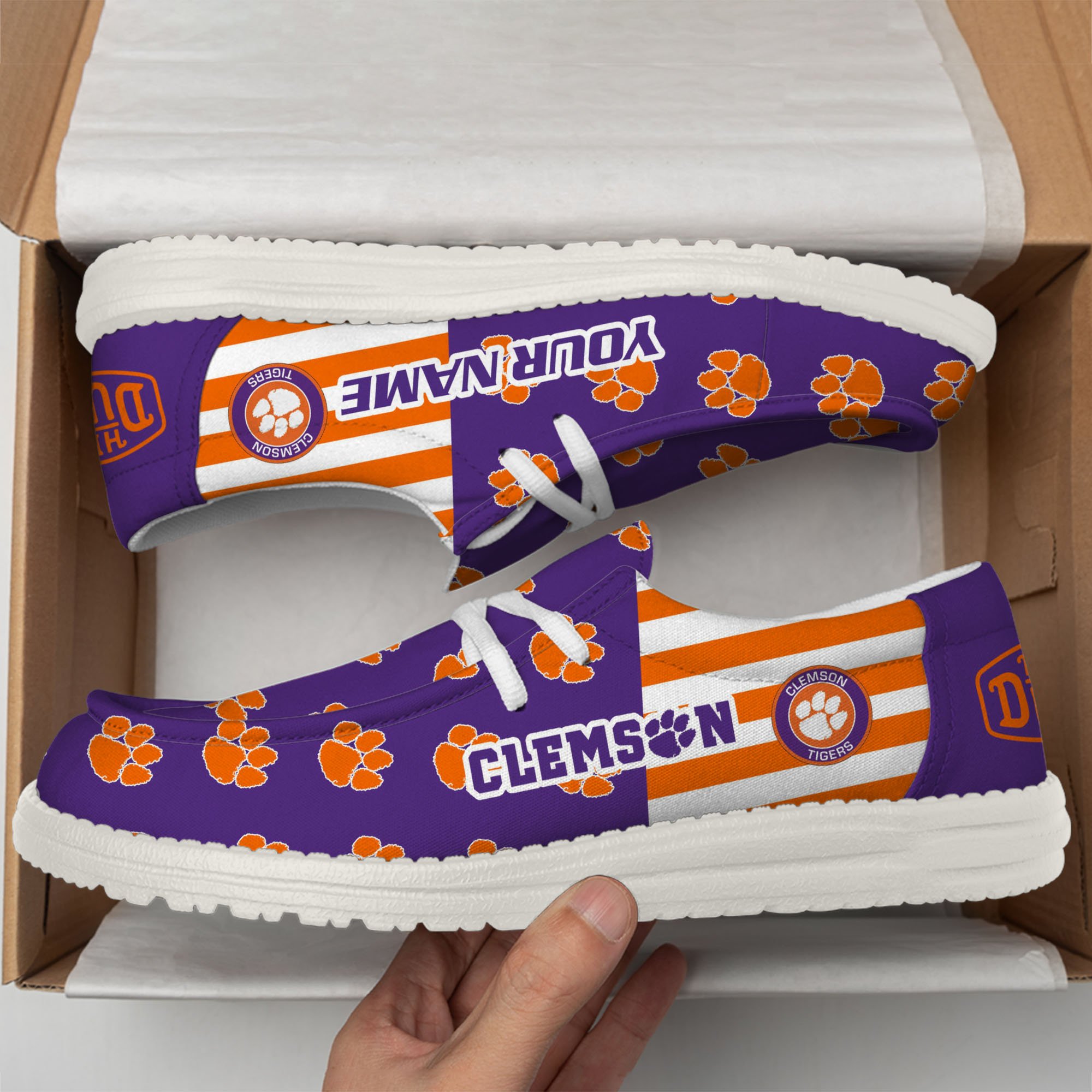 Clemson Tigers Football Hey Dude Canvas Loafer Shoes Custom Your Name, Sport Shoes For Fan, Fan Gifts EHIVM-60825 