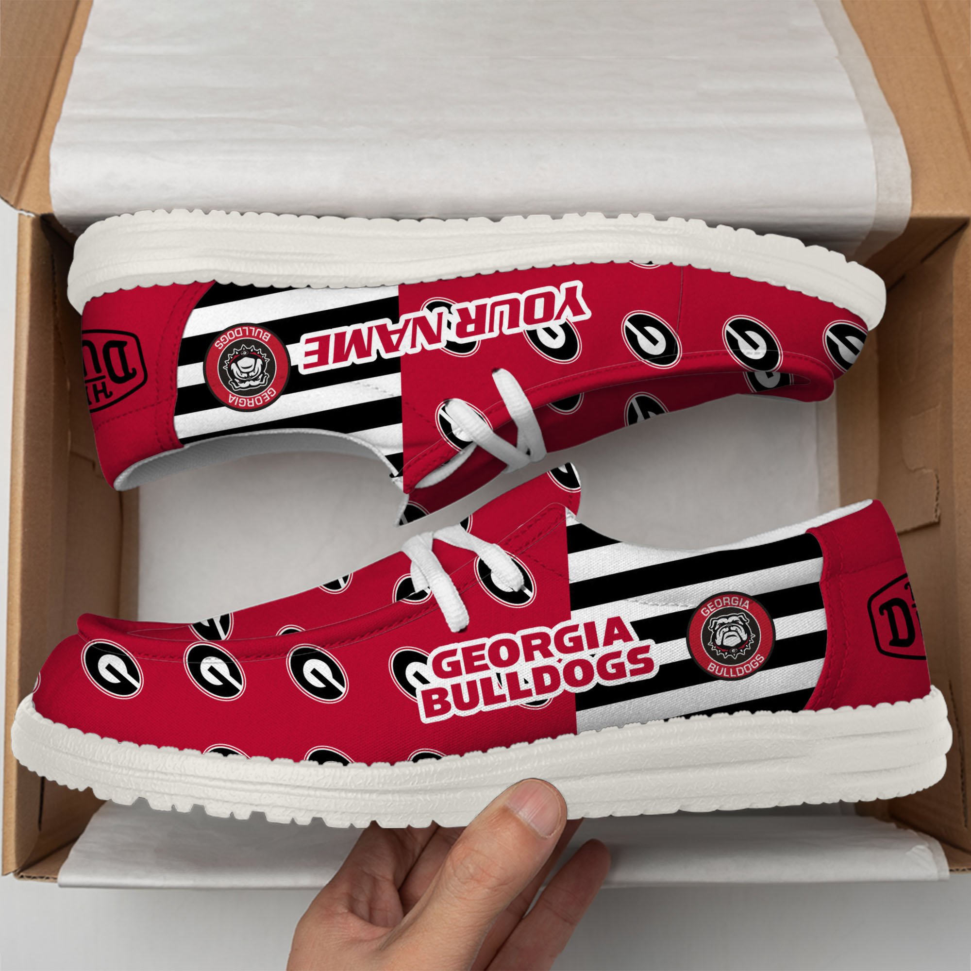 Georgia Bulldogs Football Hey Dude Canvas Loafer Shoes Custom Your Name, Sport Shoes For Fan, Fan Gifts EHIVM-60825 