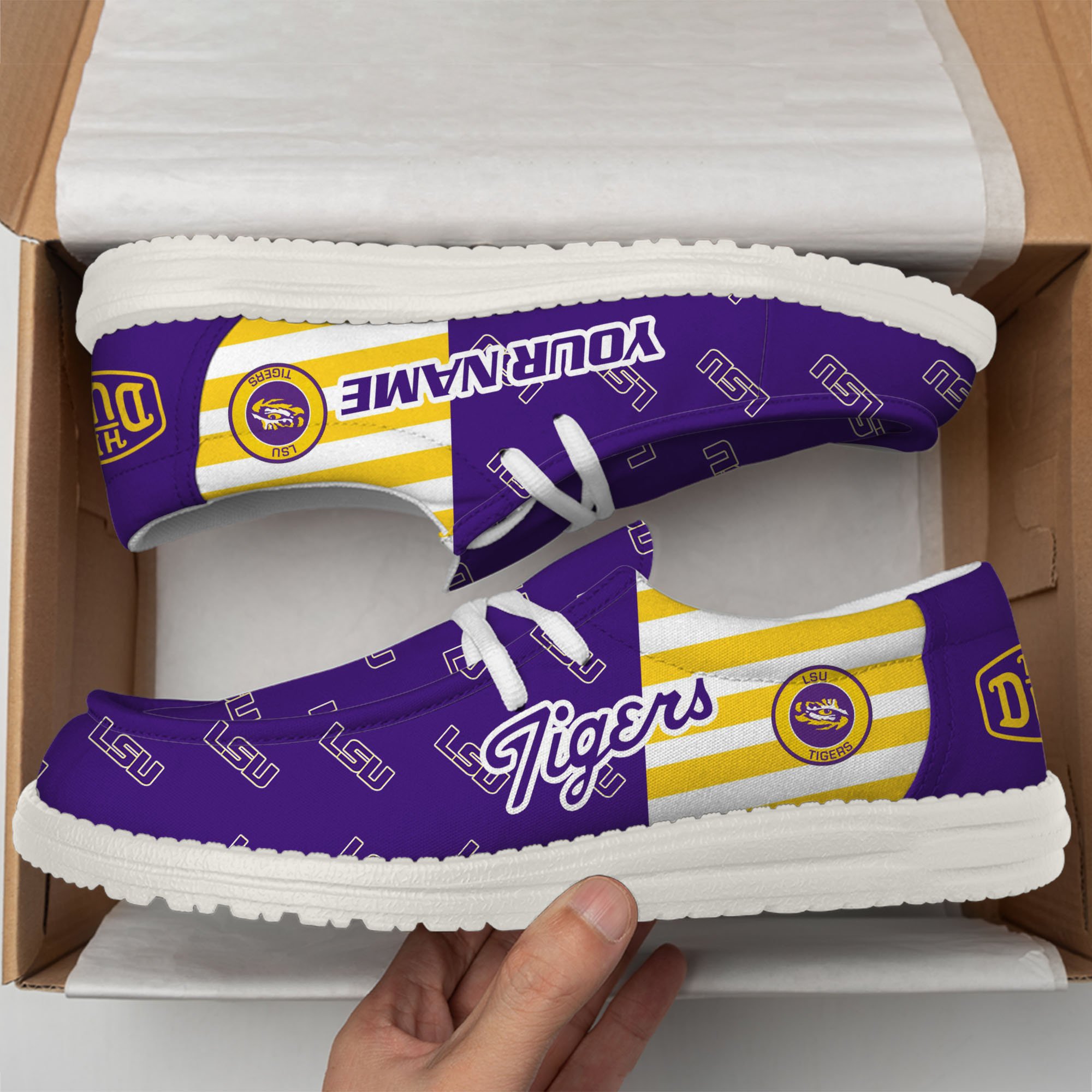 LSU TIGERS Football Hey Dude Canvas Loafer Shoes Custom Your Name, Sport Shoes For Fan, Fan Gifts EHIVM-60825 