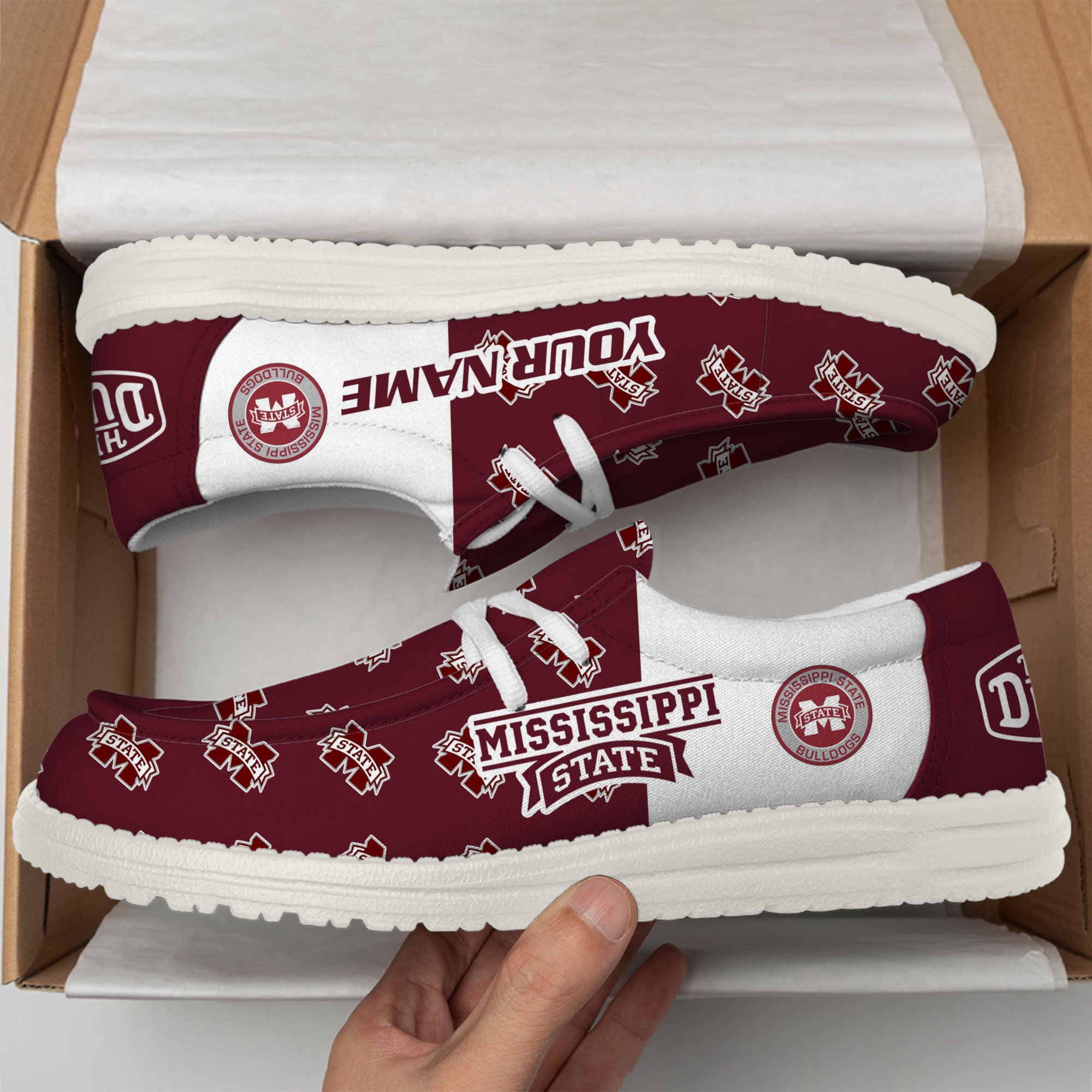 Mississippi State Bulldogs Football Hey Dude Canvas Loafer Shoes Custom Your Name, Sport Shoes For Fan, Fan Gifts EHIVM-60825 