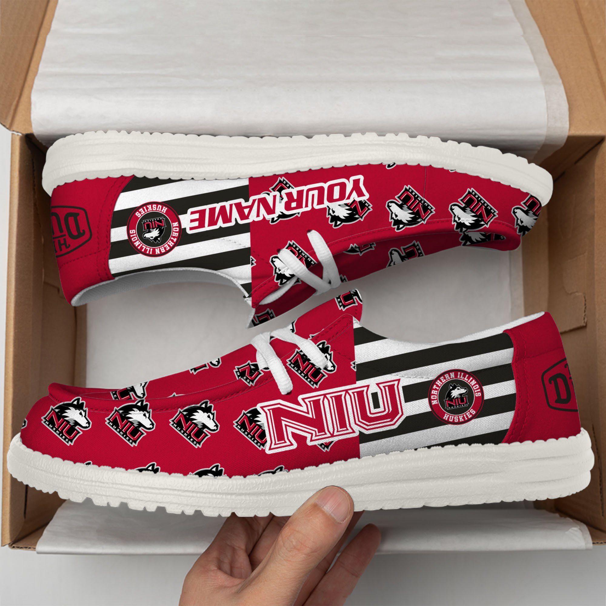 Northern Illinois Huskies Football Hey Dude Canvas Loafer Shoes Custom Your Name, Sport Shoes For Fan, Fan Gifts EHIVM-60825 