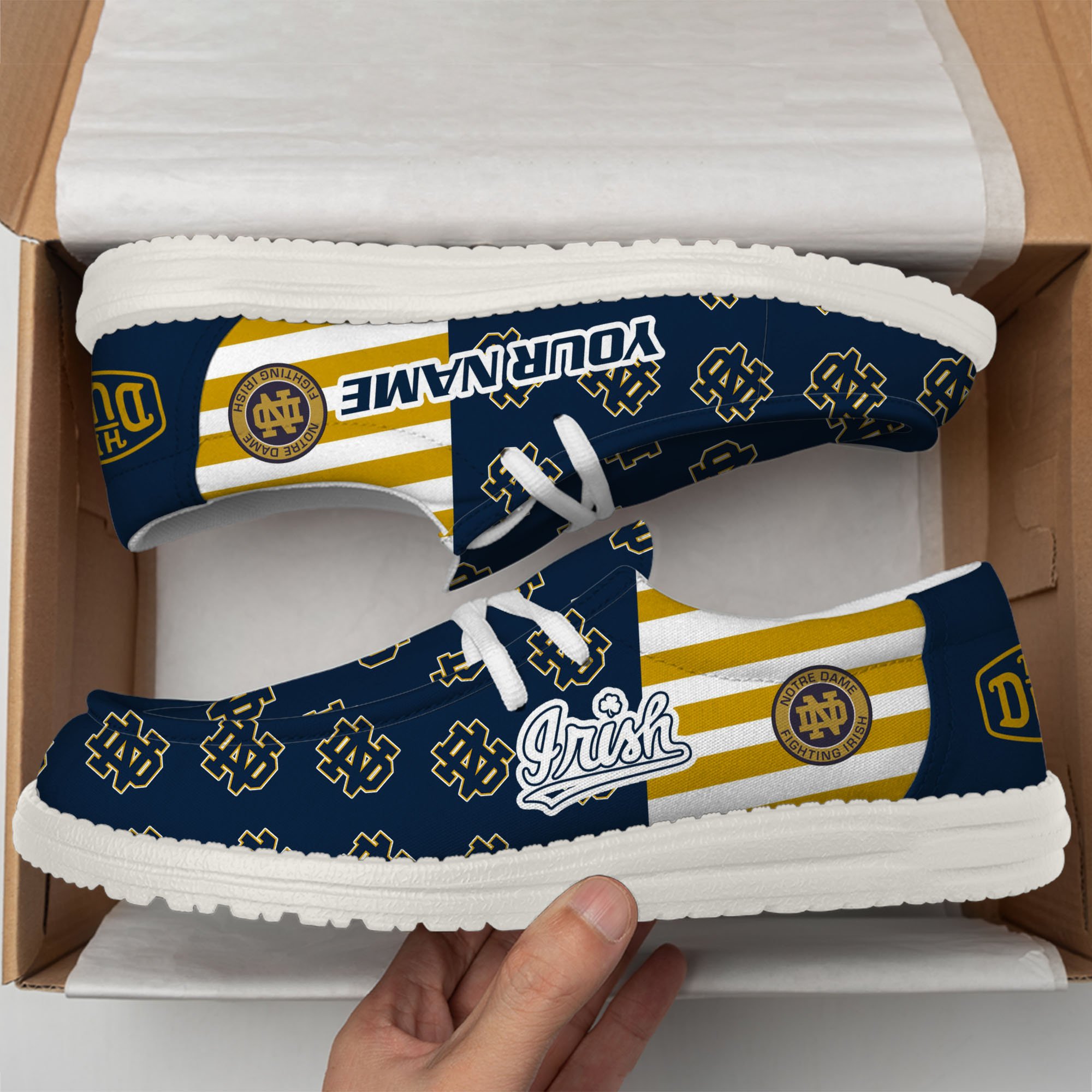 Notre Dame Fighting Irish Football Hey Dude Canvas Loafer Shoes Custom Your Name, Sport Shoes For Fan, Fan Gifts EHIVM-60825 