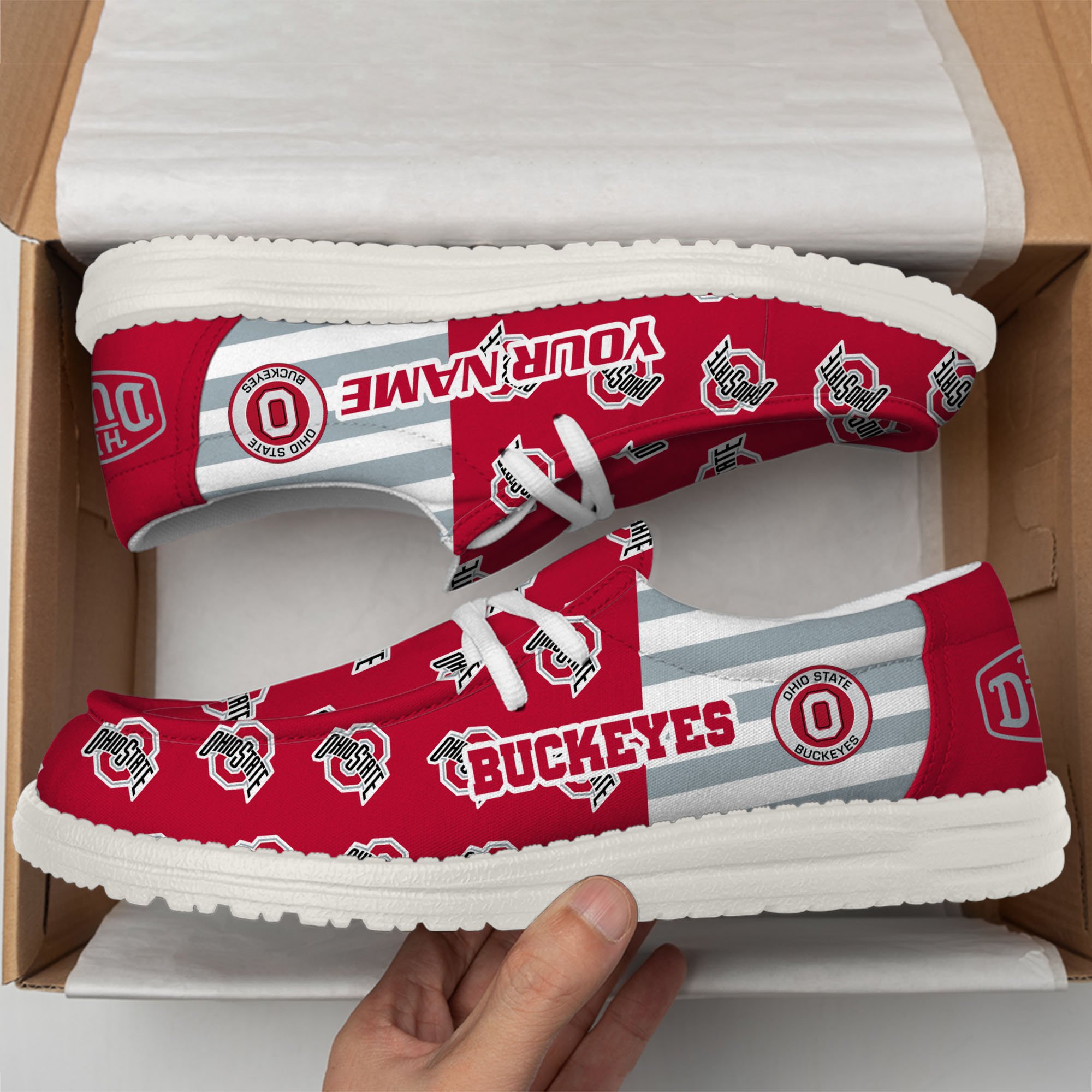 Ohio State Buckeyes Football Hey Dude Canvas Loafer Shoes Custom Your Name, Sport Shoes For Fan, Fan Gifts EHIVM-60825 