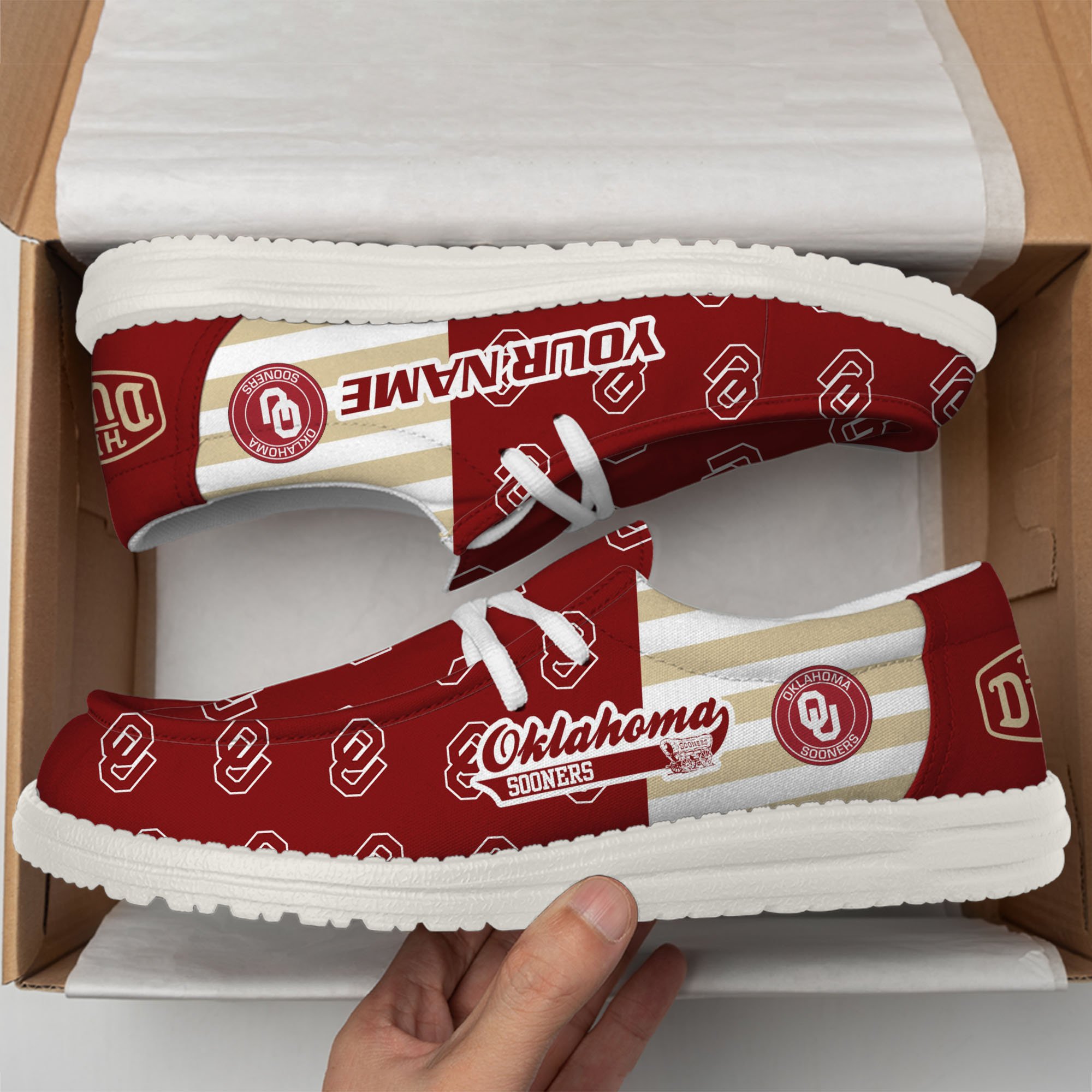 Oklahoma Sooners Football Hey Dude Canvas Loafer Shoes Custom Your Name, Sport Shoes For Fan, Fan Gifts EHIVM-60825 