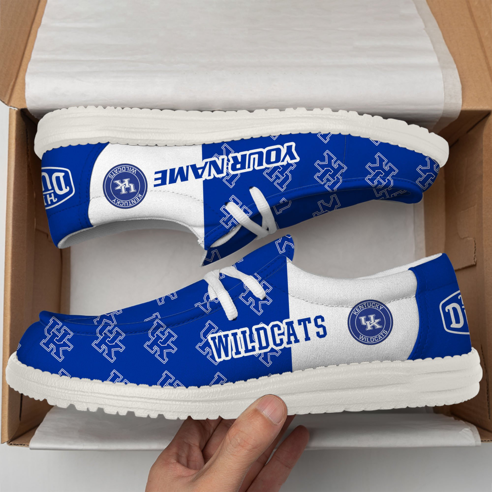 Kentucky Wildcats Football Hey Dude Canvas Loafer Shoes Custom Your Name, Sport Shoes For Fan, Fan Gifts EHIVM-60825 