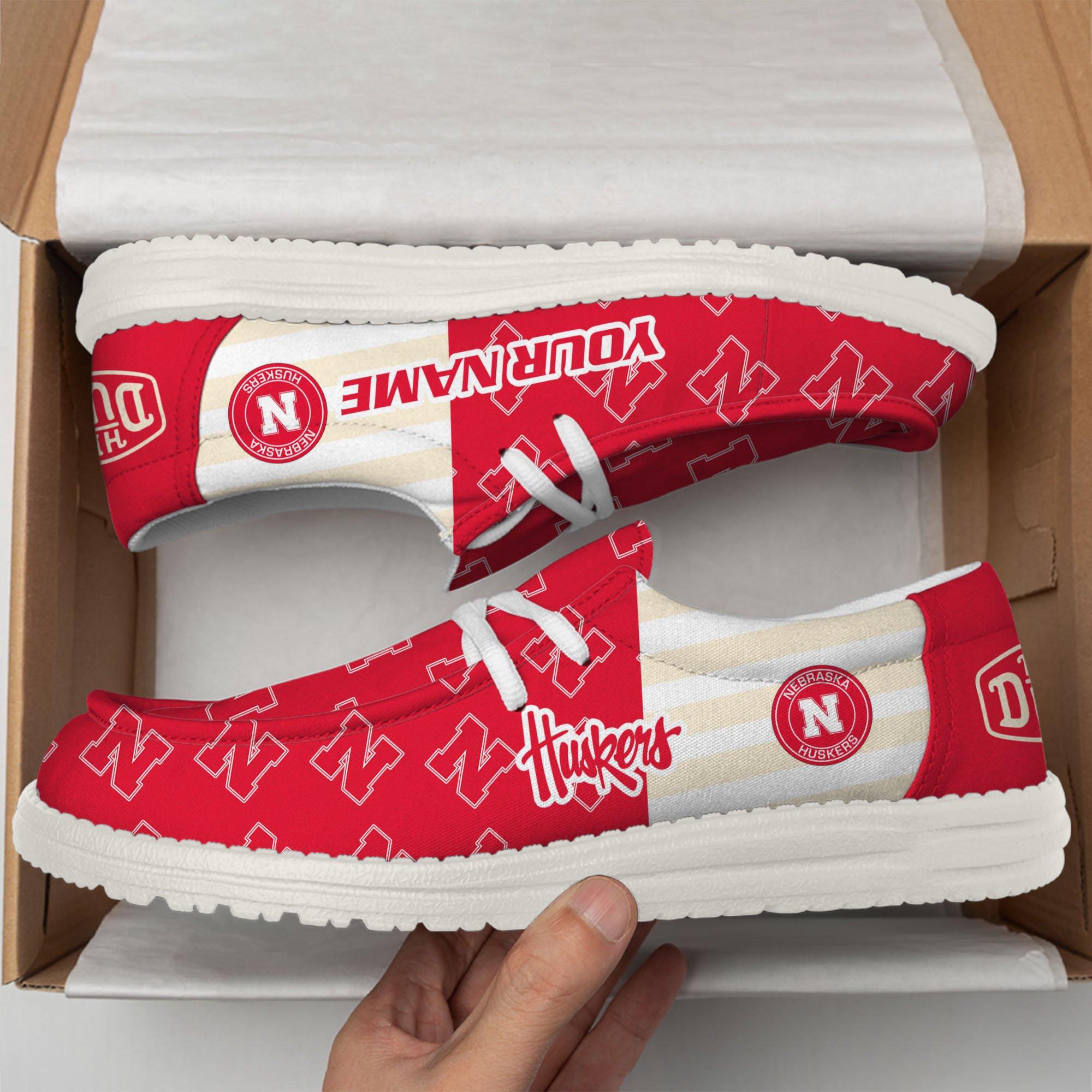 Nebraska Cornhuskers Football Hey Dude Canvas Loafer Shoes Custom Your Name, Sport Shoes For Fan, Fan Gifts EHIVM-60825 