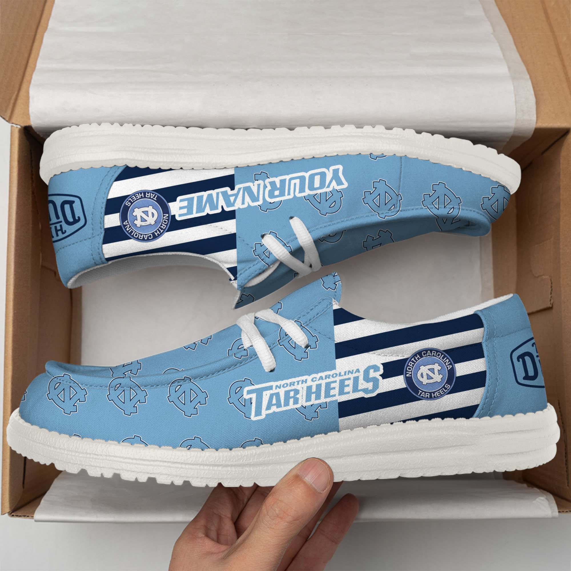 North Carolina Tar Heels Football Hey Dude Canvas Loafer Shoes Custom Your Name, Sport Shoes For Fan, Fan Gifts EHIVM-60825 