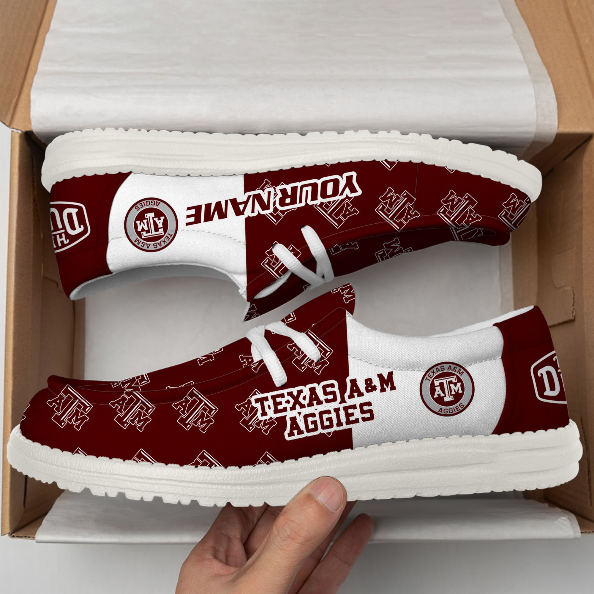 Texas A&M Aggies Football Hey Dude Canvas Loafer Shoes Custom Your Name, Sport Shoes For Fan, Fan Gifts EHIVM-60825 