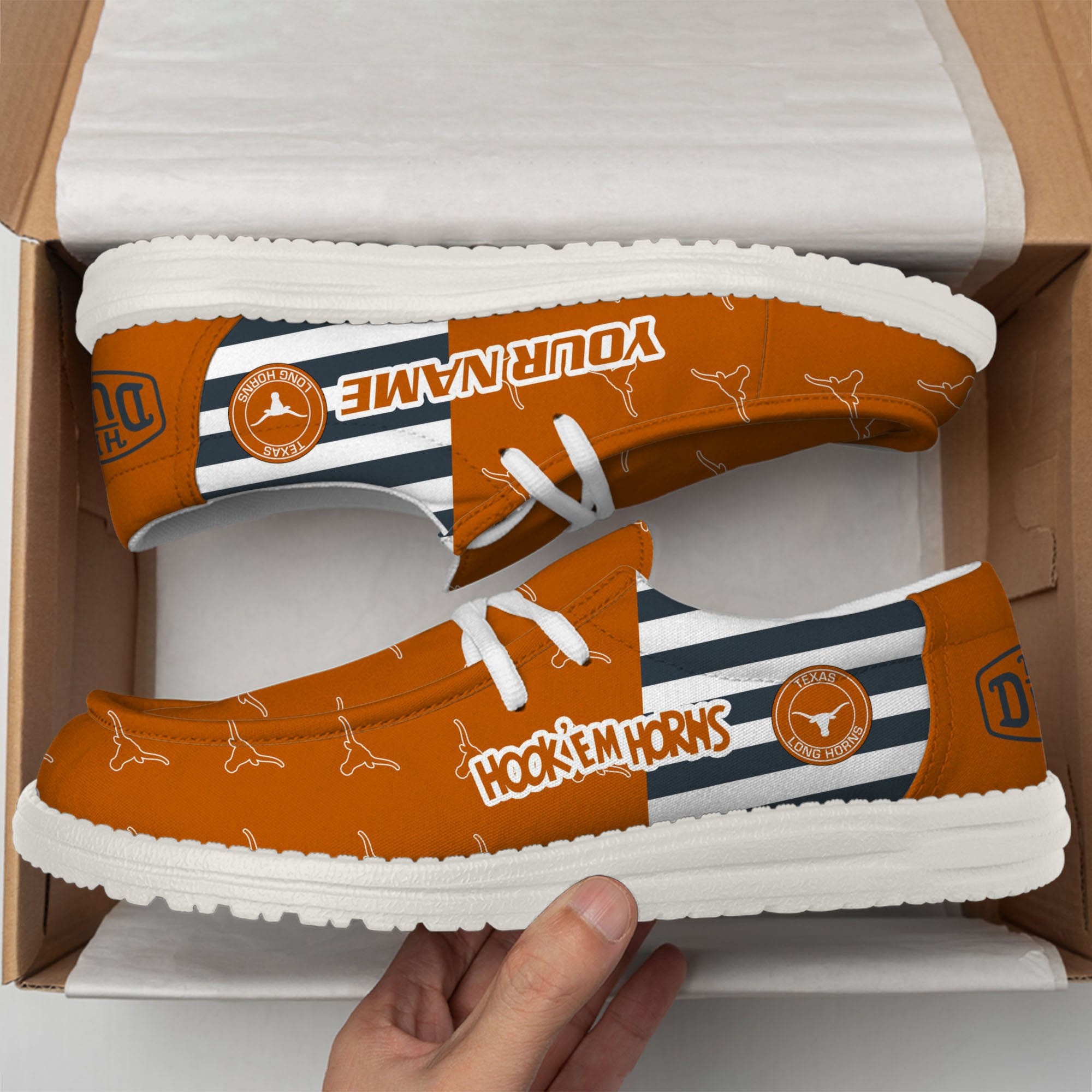 Texas Longhorns Football Hey Dude Canvas Loafer Shoes Custom Your Name, Sport Shoes For Fan, Fan Gifts EHIVM-60825 