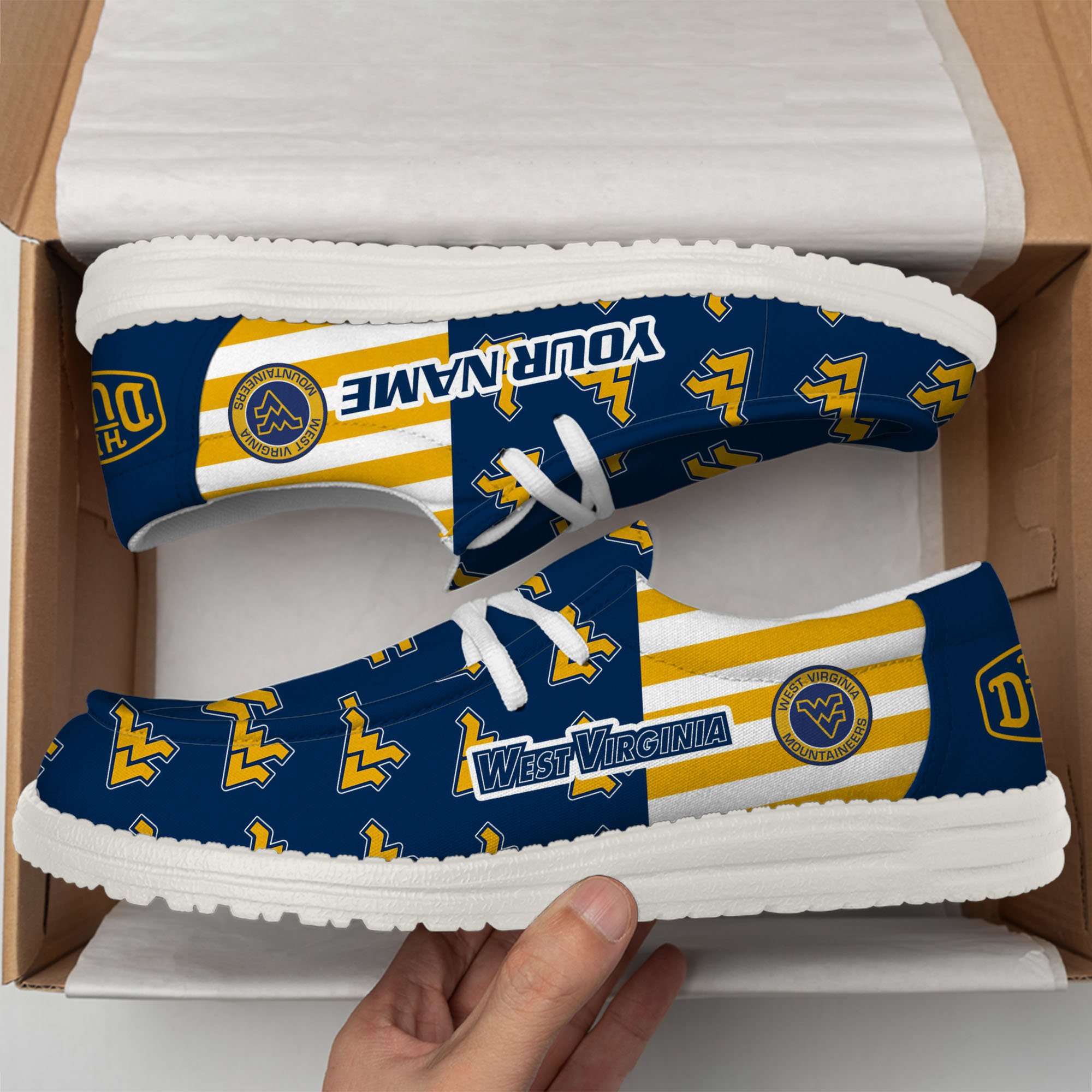 West Virginia Mountaineers Football Hey Dude Canvas Loafer Shoes Custom Your Name, Sport Shoes For Fan, Fan Gifts EHIVM-60825 