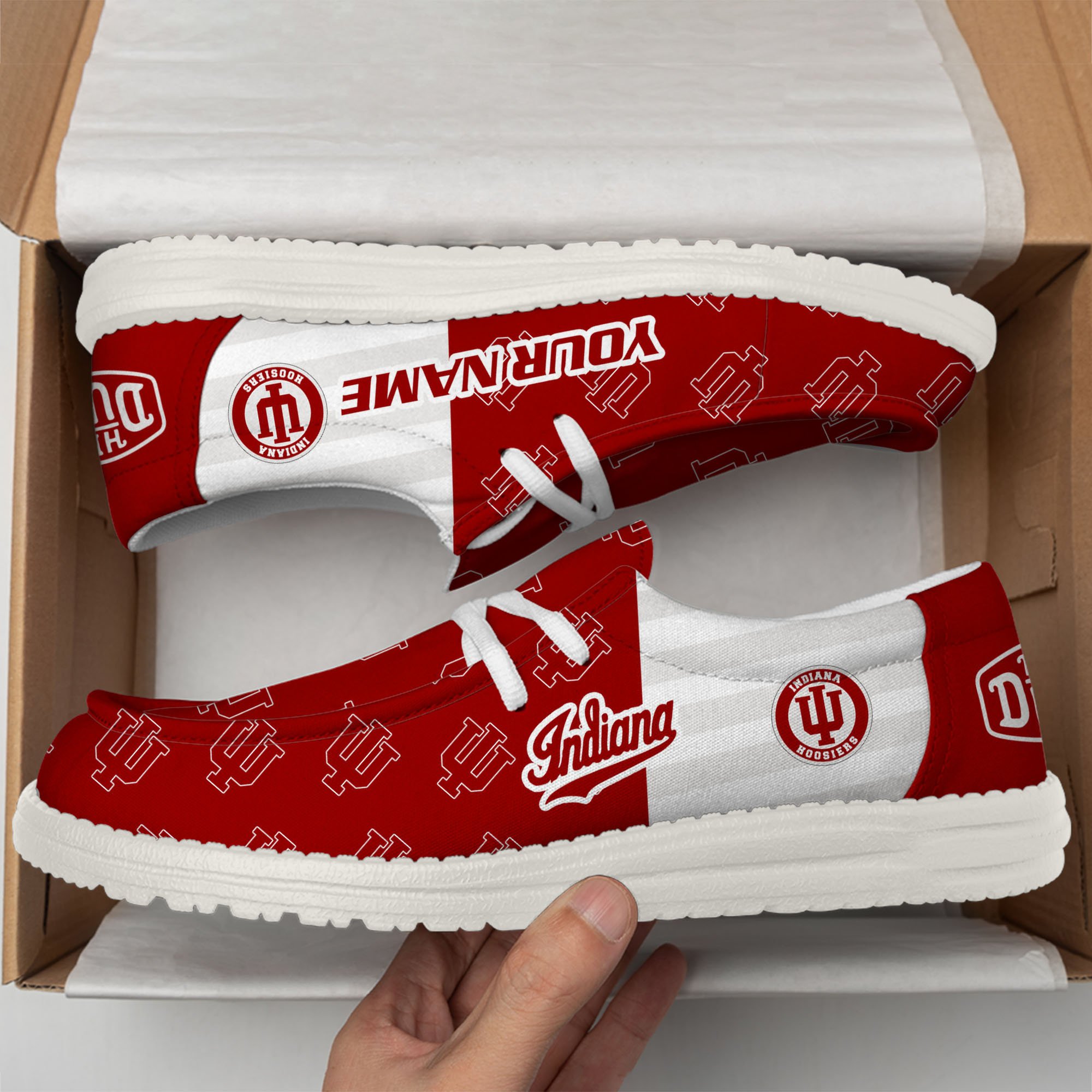 Indiana Hoosiers Football Hey Dude Canvas Loafer Shoes Custom Your Name, Sport Shoes For Fan, Fan Gifts EHIVM-60825 