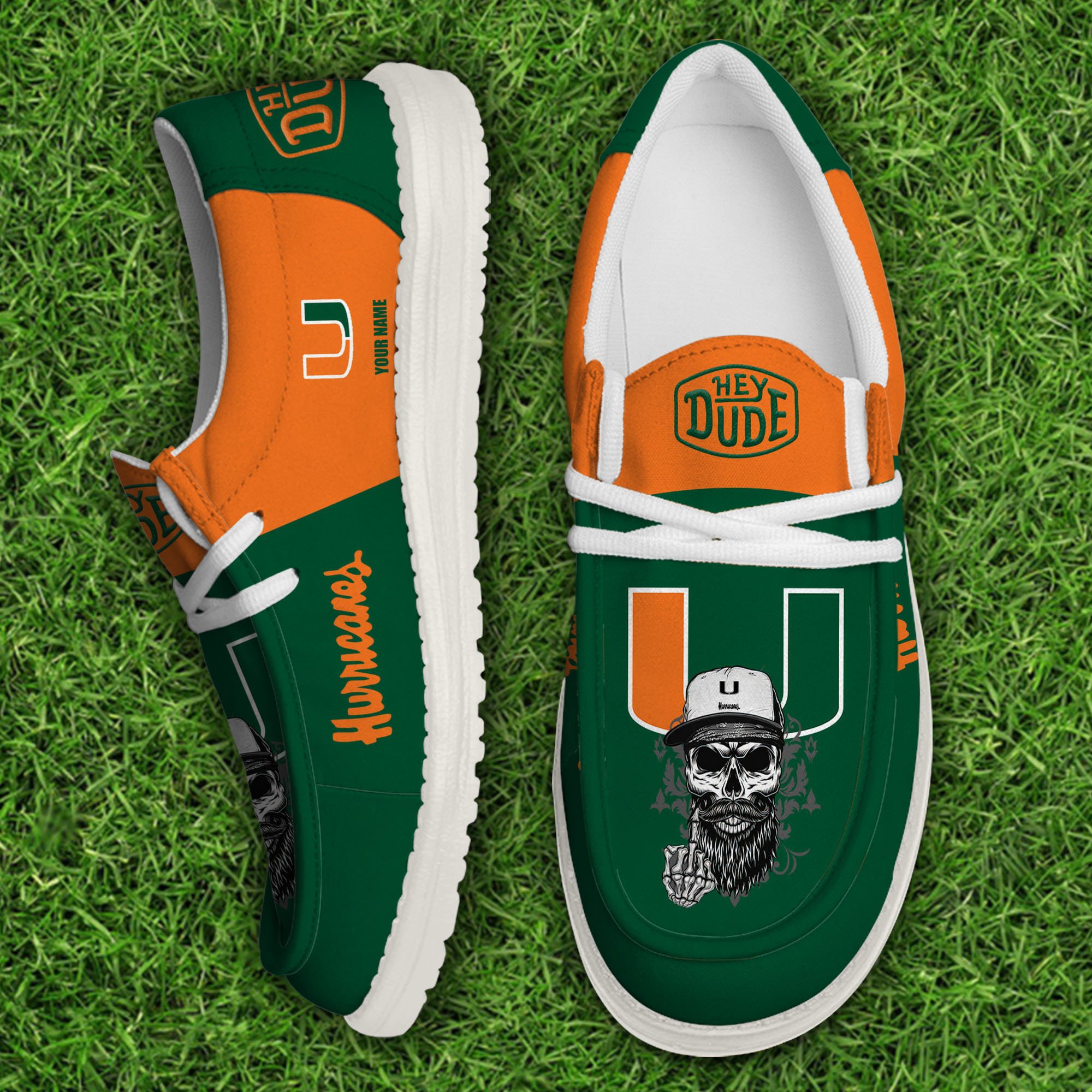 Miami Hurricanes Football Hey Dude Canvas Loafer Shoes Custom Your Name, Sport Shoes For Fan, Fan Gifts EHIVM-60908