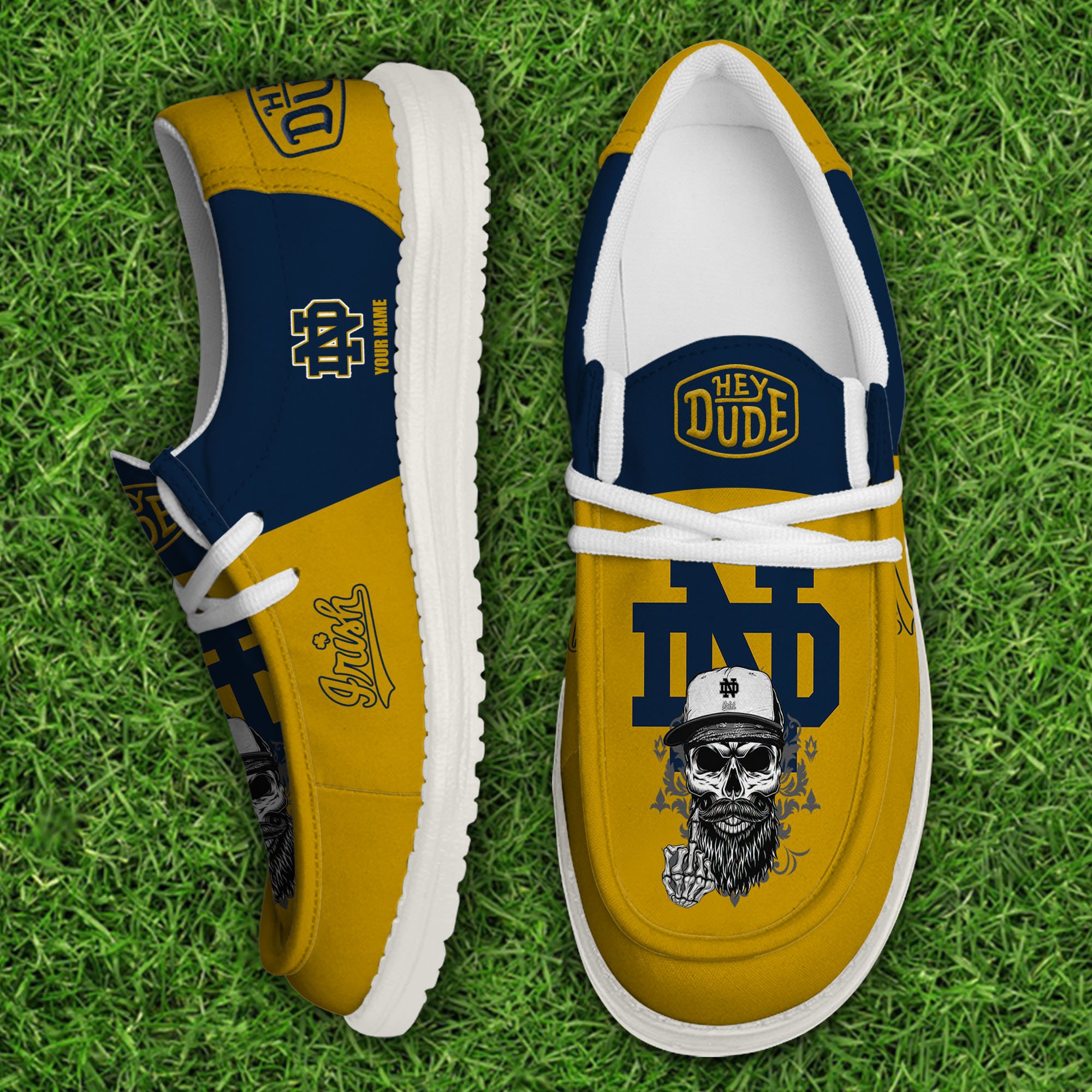 Notre Dame Fighting Irish Football Hey Dude Canvas Loafer Shoes Custom Your Name, Sport Shoes For Fan, Fan Gifts EHIVM-60908