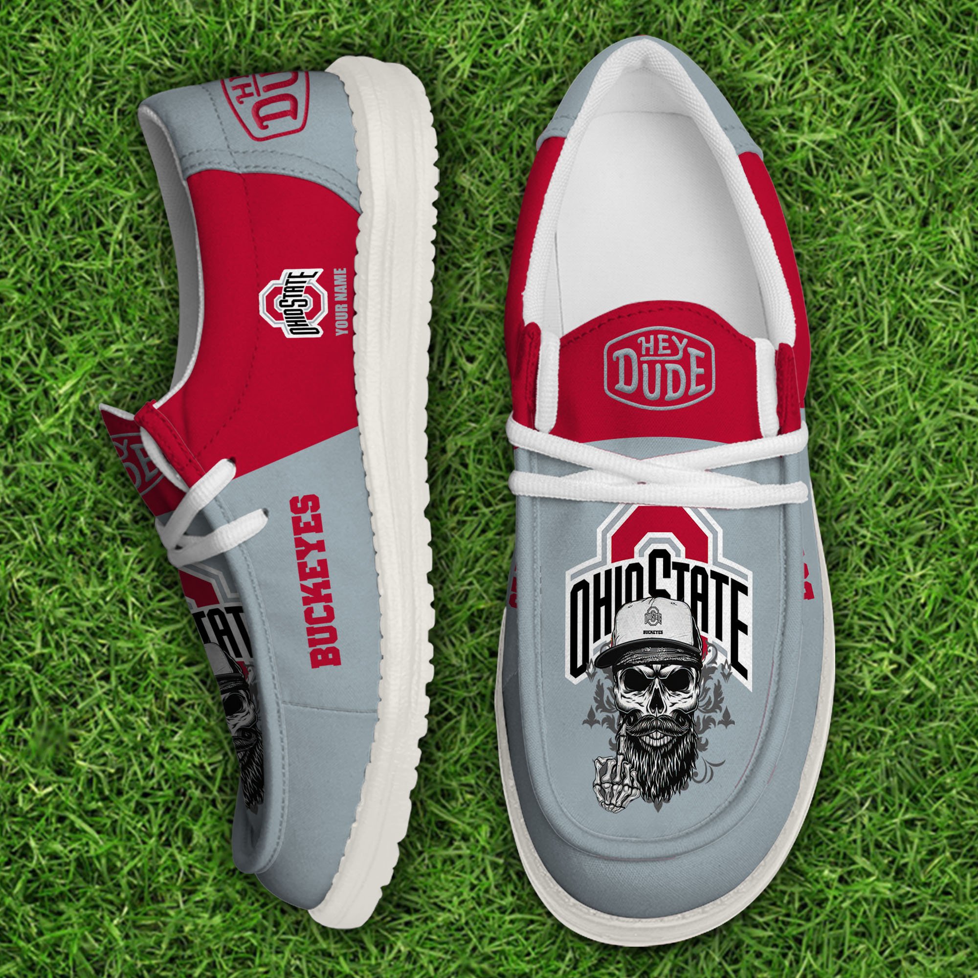 Ohio State Buckeyes Football Hey Dude Canvas Loafer Shoes Custom Your Name, Sport Shoes For Fan, Fan Gifts EHIVM-60908