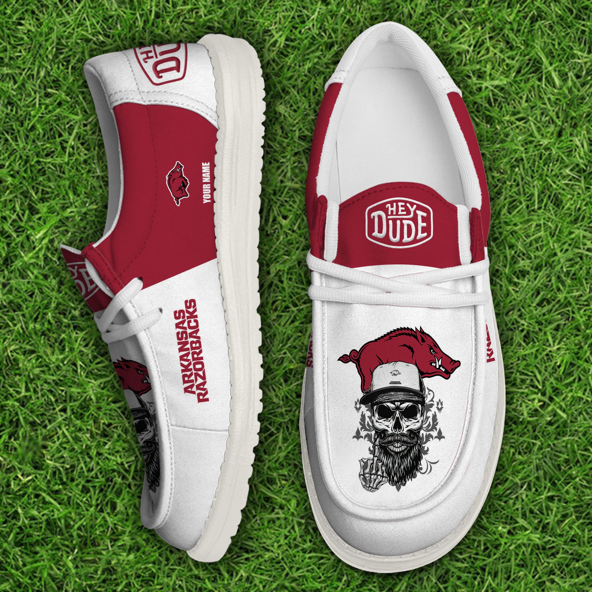 Arkansas Razorbacks Football Hey Dude Canvas Loafer Shoes Custom Your Name, Sport Shoes For Fan, Fan Gifts EHIVM-60908