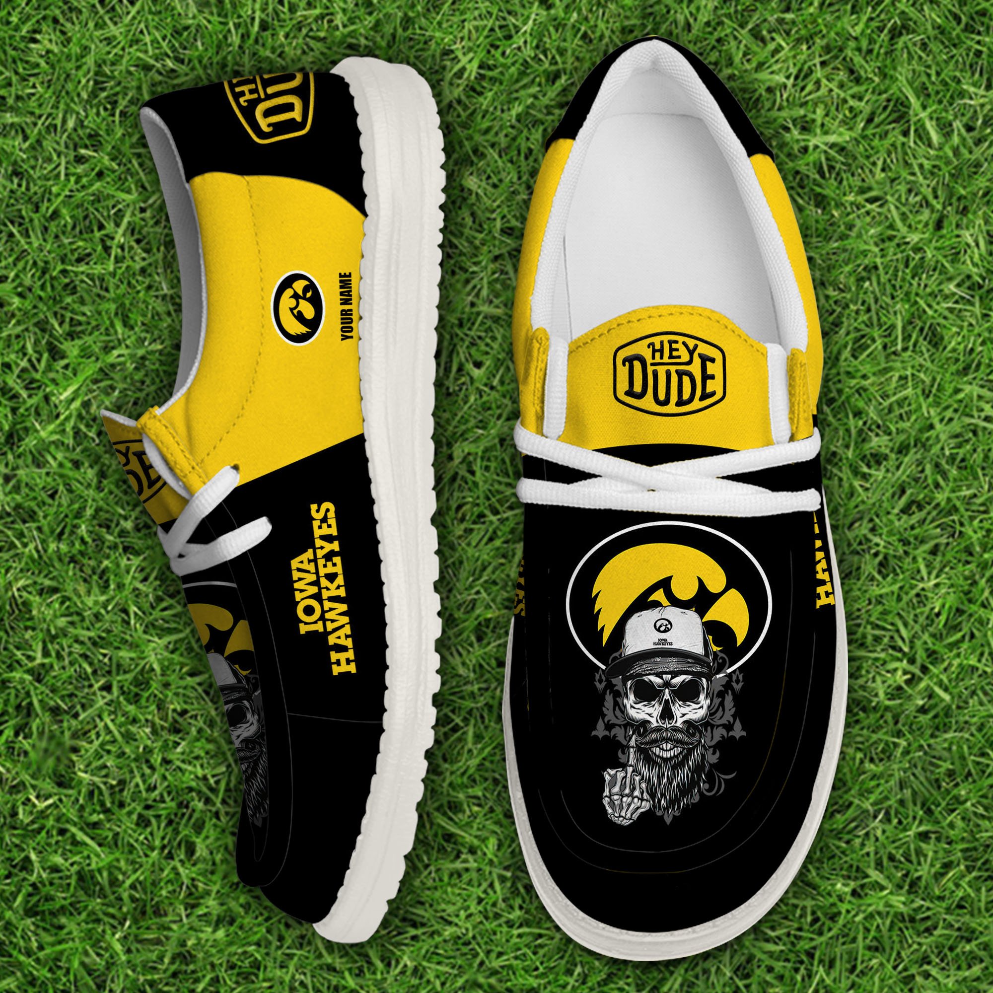 Iowa Hawkeyes Football Hey Dude Canvas Loafer Shoes Custom Your Name, Sport Shoes For Fan, Fan Gifts EHIVM-60908