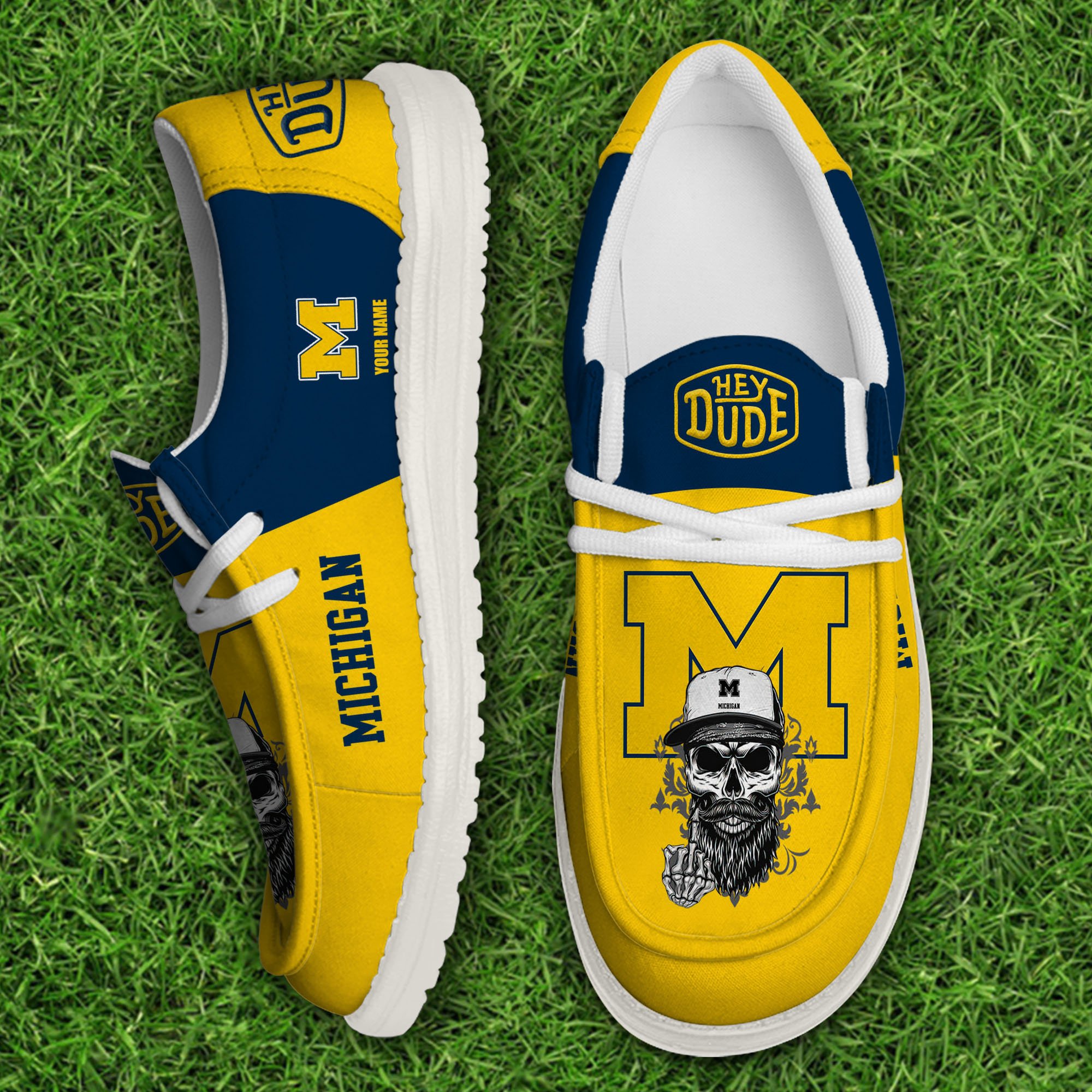 Michigan Wolverines Football Hey Dude Canvas Loafer Shoes Custom Your Name, Sport Shoes For Fan, Fan Gifts EHIVM-60908