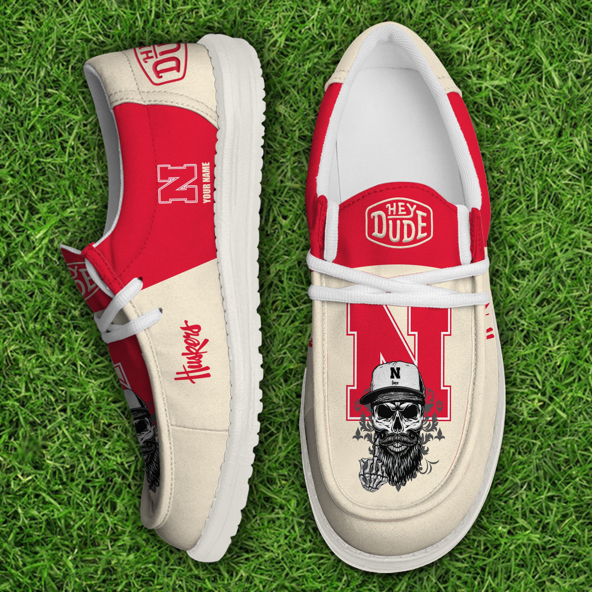 Nebraska Cornhuskers Football Hey Dude Canvas Loafer Shoes Custom Your Name, Sport Shoes For Fan, Fan Gifts EHIVM-60908