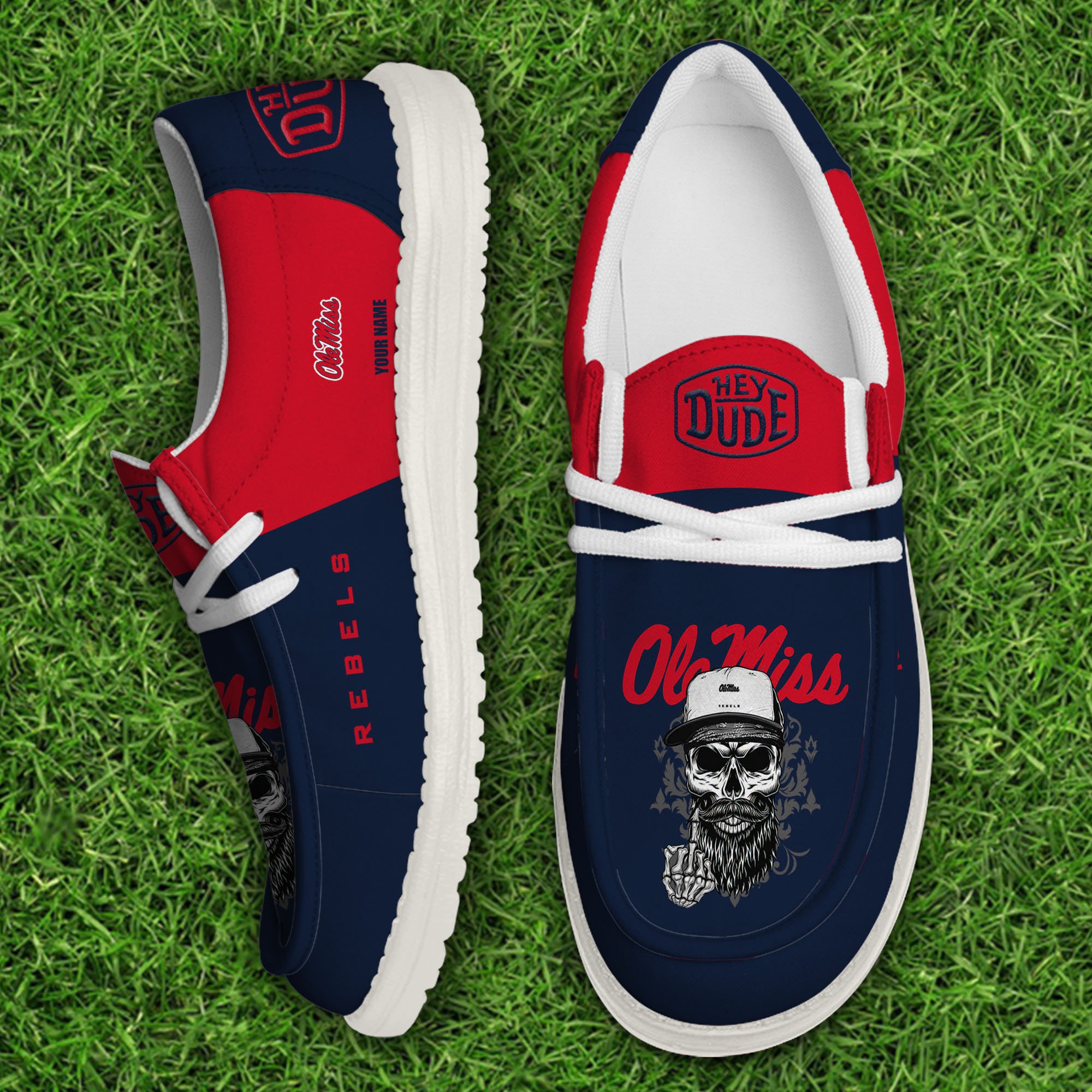 Ole Miss Rebels Football Hey Dude Canvas Loafer Shoes Custom Your Name, Sport Shoes For Fan, Fan Gifts EHIVM-60908