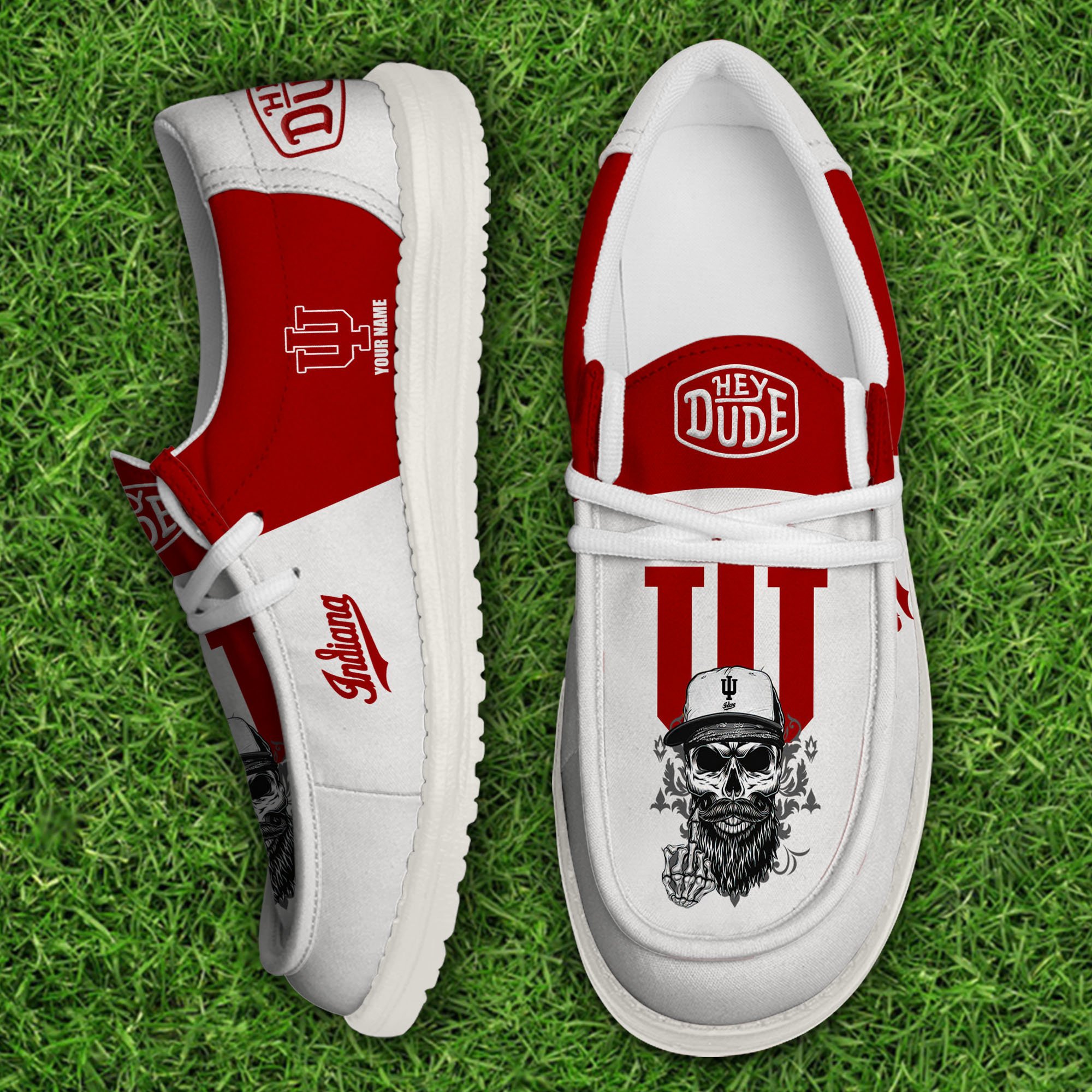 Indiana Hoosiers Football Hey Dude Canvas Loafer Shoes Custom Your Name, Sport Shoes For Fan, Fan Gifts EHIVM-60908