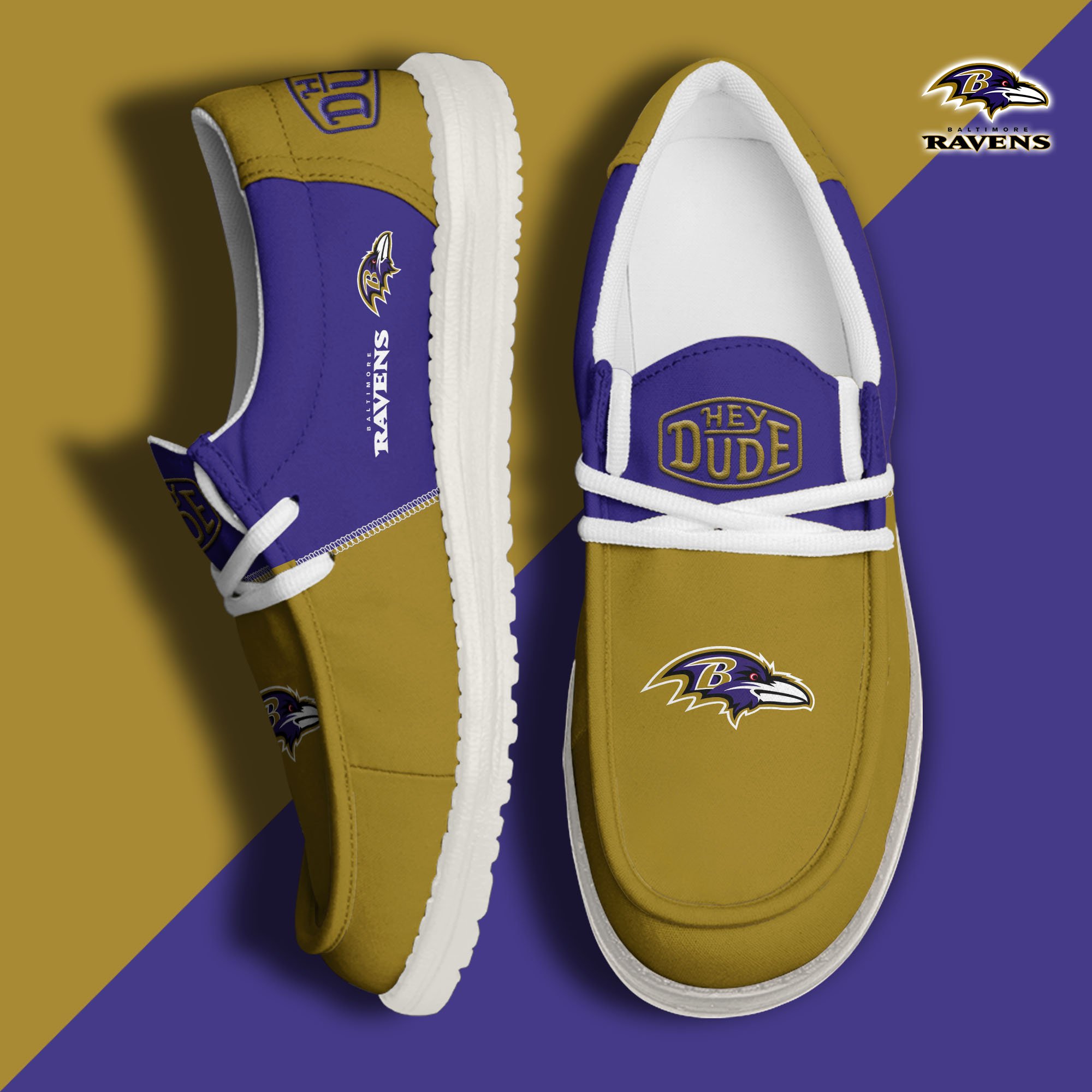 Baltimore Ravens Football Hey Dude Canvas Loafer Shoes Custom Your Name, Sport Shoes For Fan, Fan Gifts EHIVM-60931