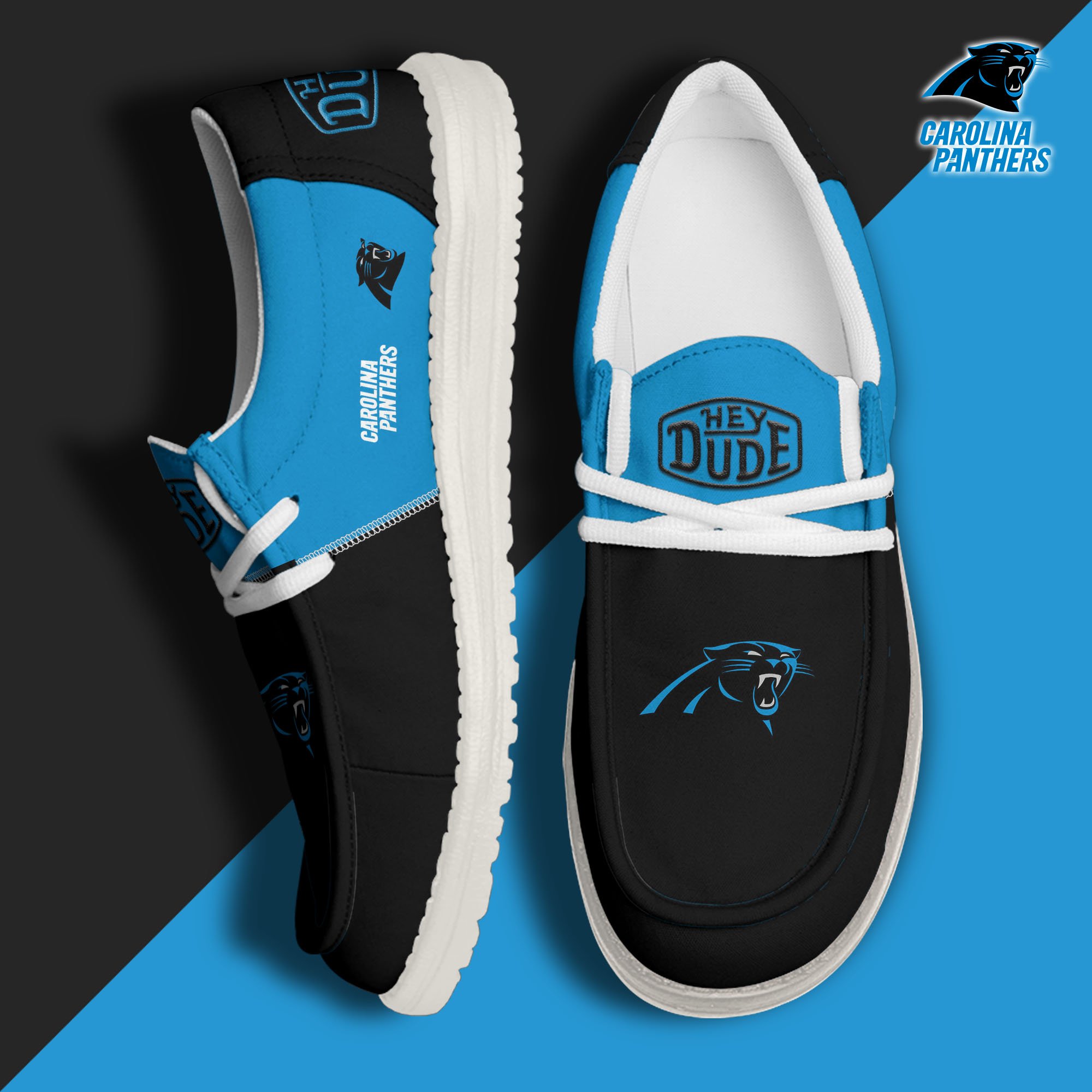 Carolina Panthers Football Hey Dude Canvas Loafer Shoes Custom Your Name, Sport Shoes For Fan, Fan Gifts EHIVM-60931