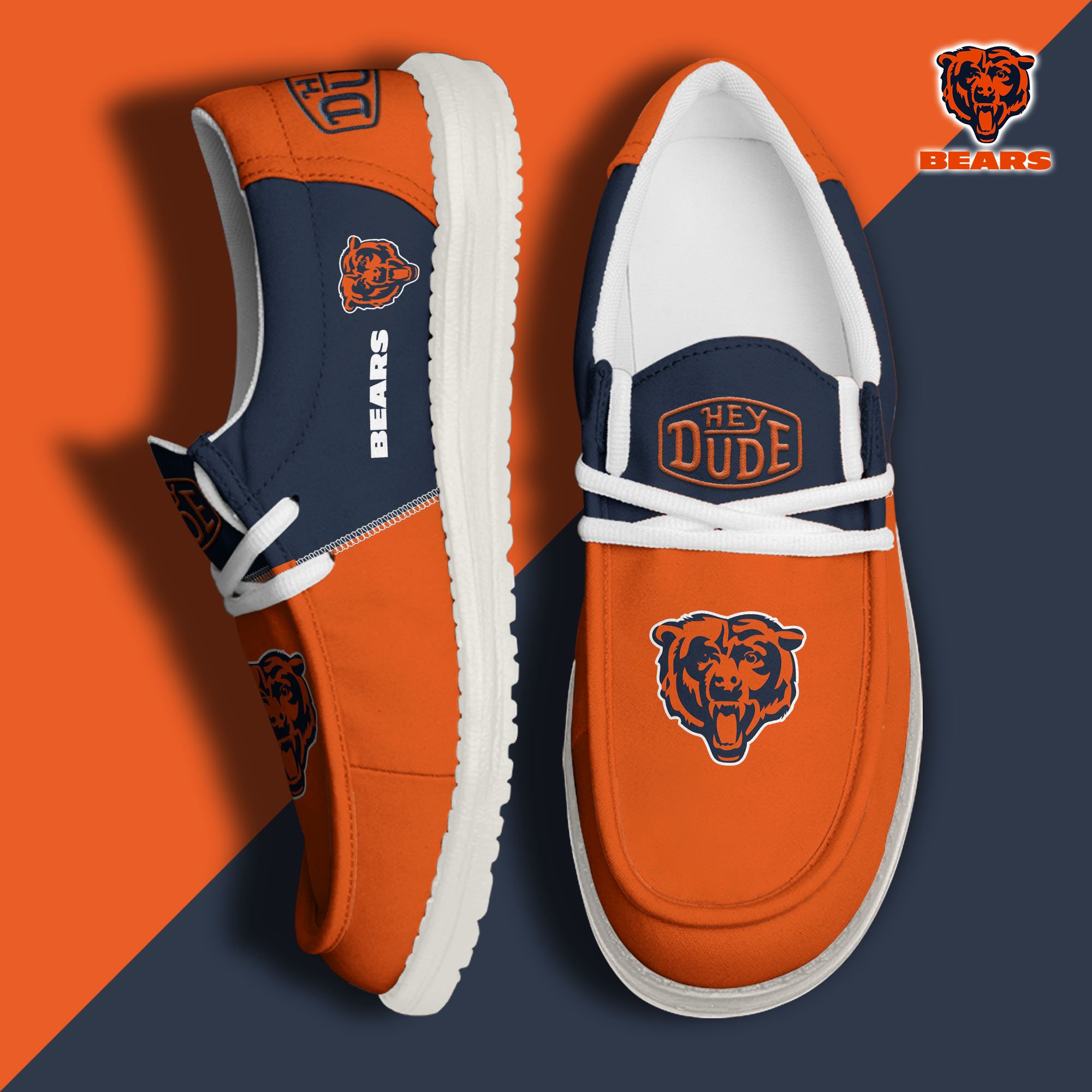 Chicago Bears Football Hey Dude Canvas Loafer Shoes Custom Your Name, Sport Shoes For Fan, Fan Gifts EHIVM-60931