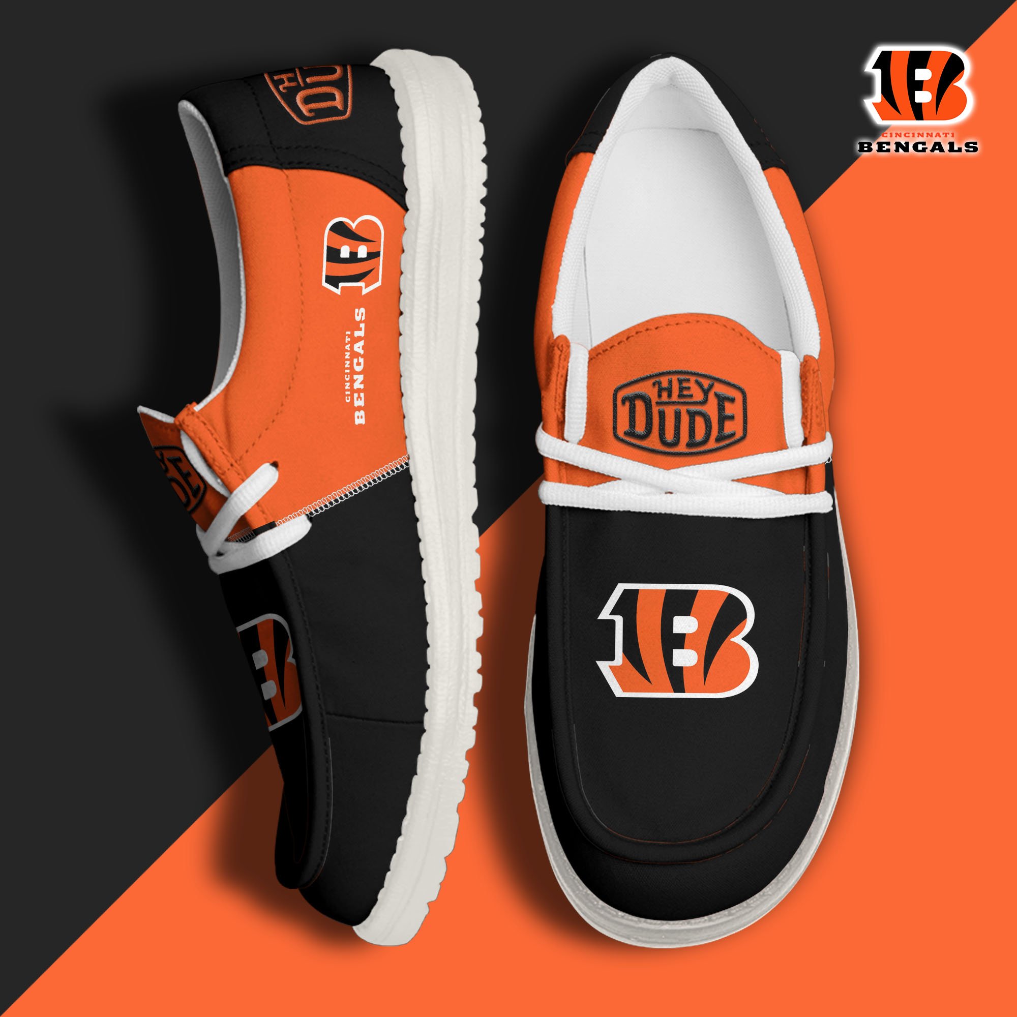 Cincinnati Bengals Football Hey Dude Canvas Loafer Shoes Custom Your Name, Sport Shoes For Fan, Fan Gifts EHIVM-60931