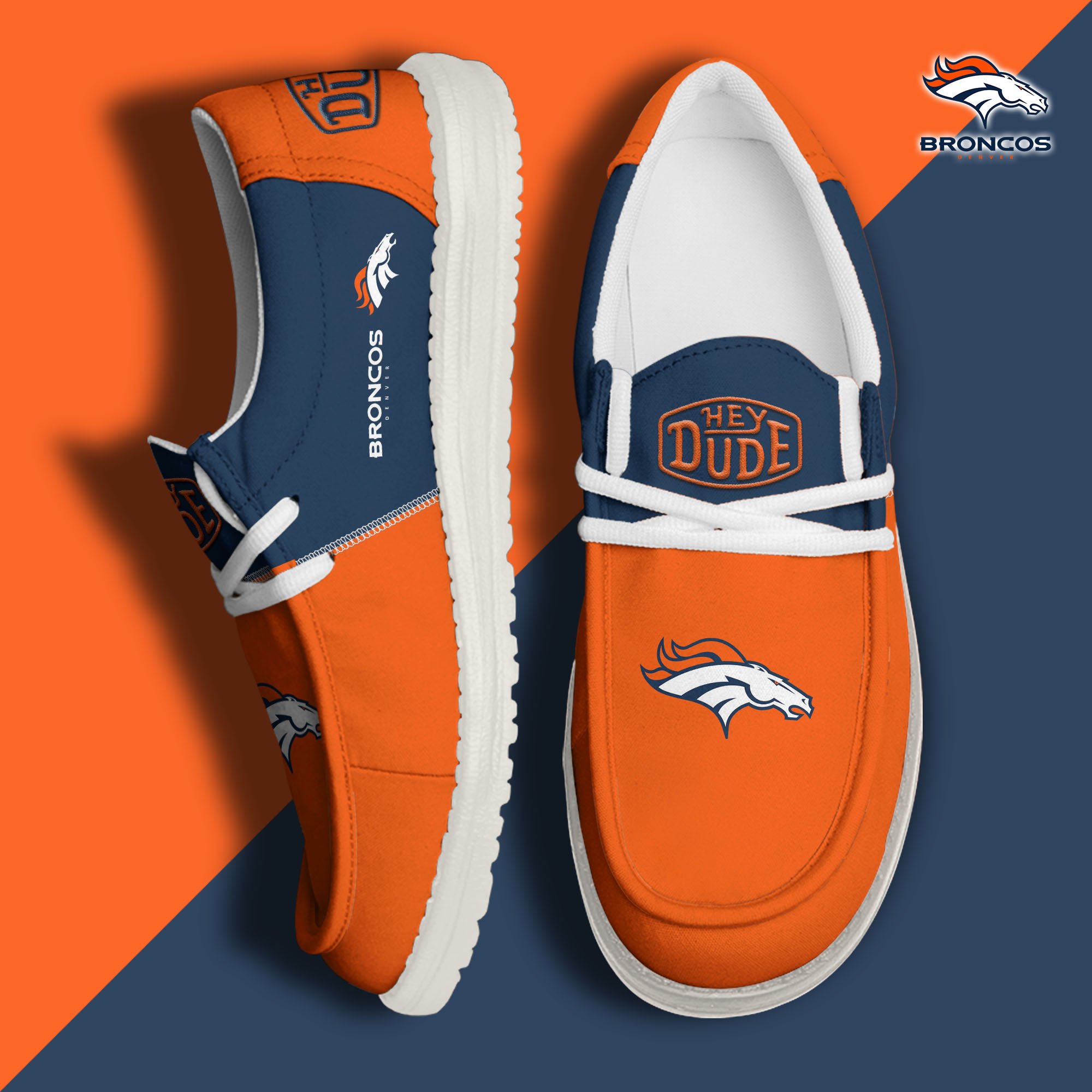 Denver Broncos Football Hey Dude Canvas Loafer Shoes Custom Your Name, Sport Shoes For Fan, Fan Gifts EHIVM-60931