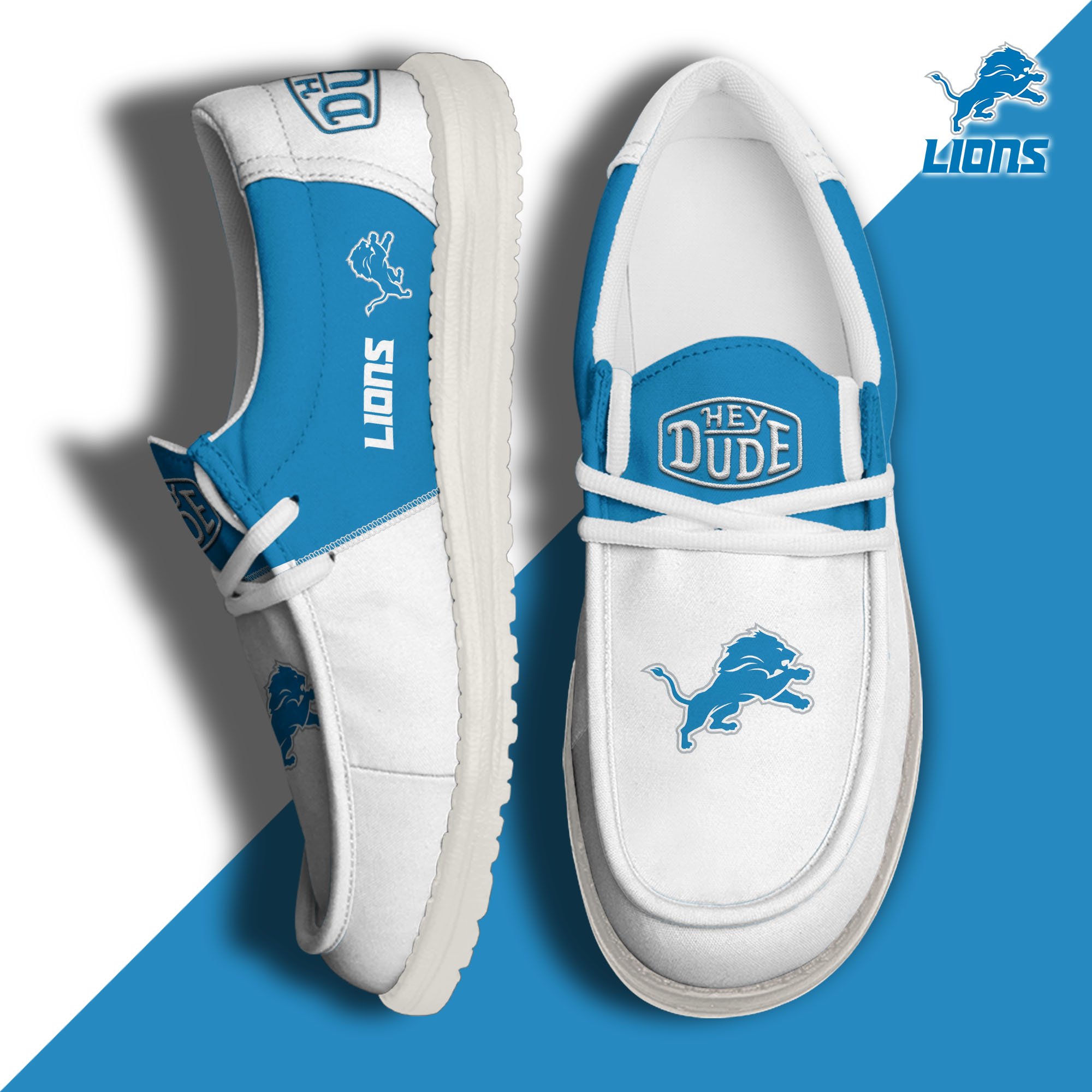 Detroit Lions Football Hey Dude Canvas Loafer Shoes Custom Your Name, Sport Shoes For Fan, Fan Gifts EHIVM-60931