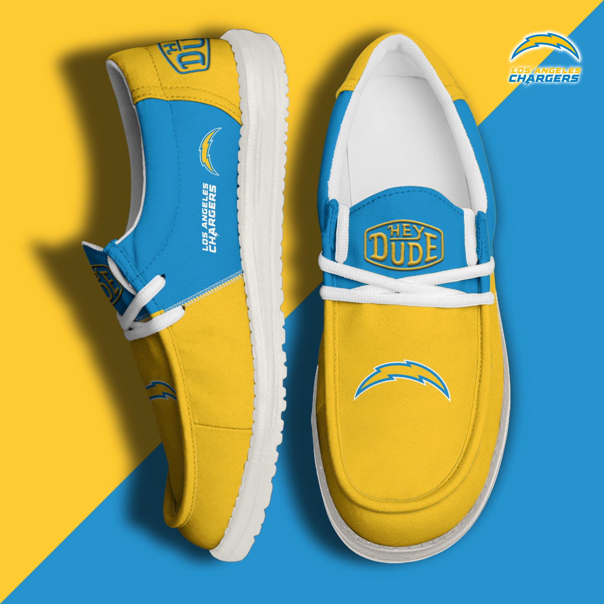 Los Angeles Chargers Football Hey Dude Canvas Loafer Shoes Custom Your Name, Sport Shoes For Fan, Fan Gifts EHIVM-60931