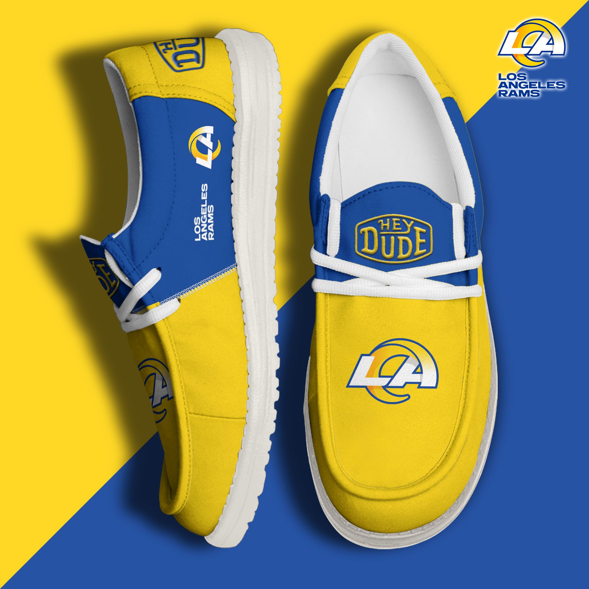 Los Angeles Rams Football Hey Dude Canvas Loafer Shoes Custom Your Name, Sport Shoes For Fan, Fan Gifts EHIVM-60931