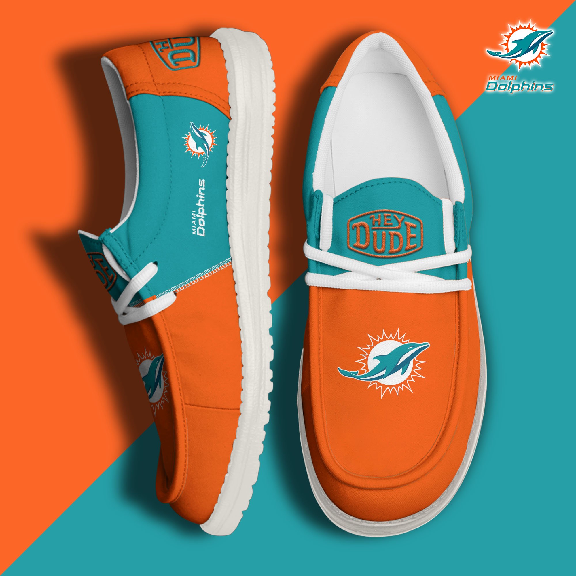 Miami Dolphins Football Hey Dude Canvas Loafer Shoes Custom Your Name, Sport Shoes For Fan, Fan Gifts EHIVM-60931