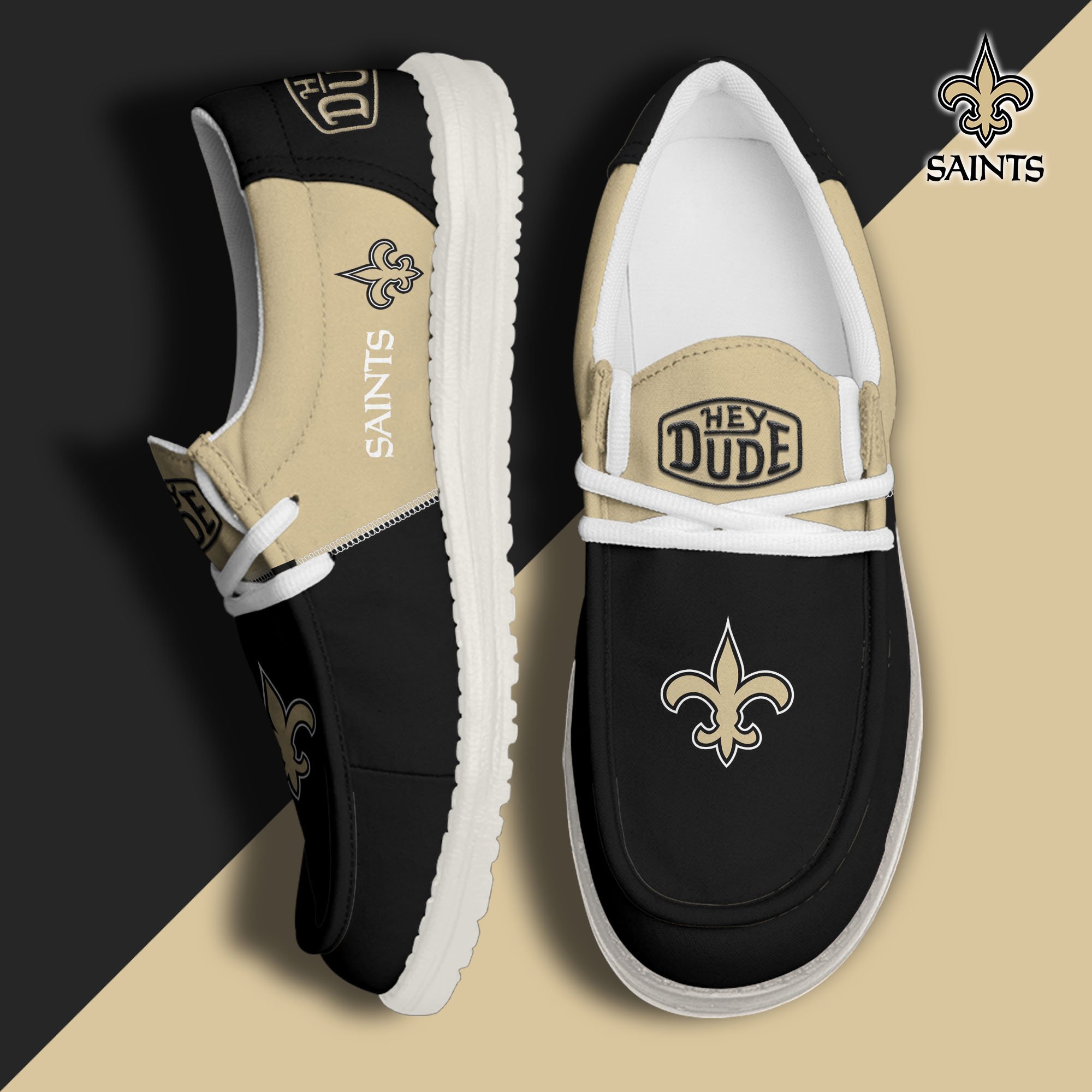 New Orleans Saints Football Hey Dude Canvas Loafer Shoes Custom Your Name, Sport Shoes For Fan, Fan Gifts EHIVM-60931