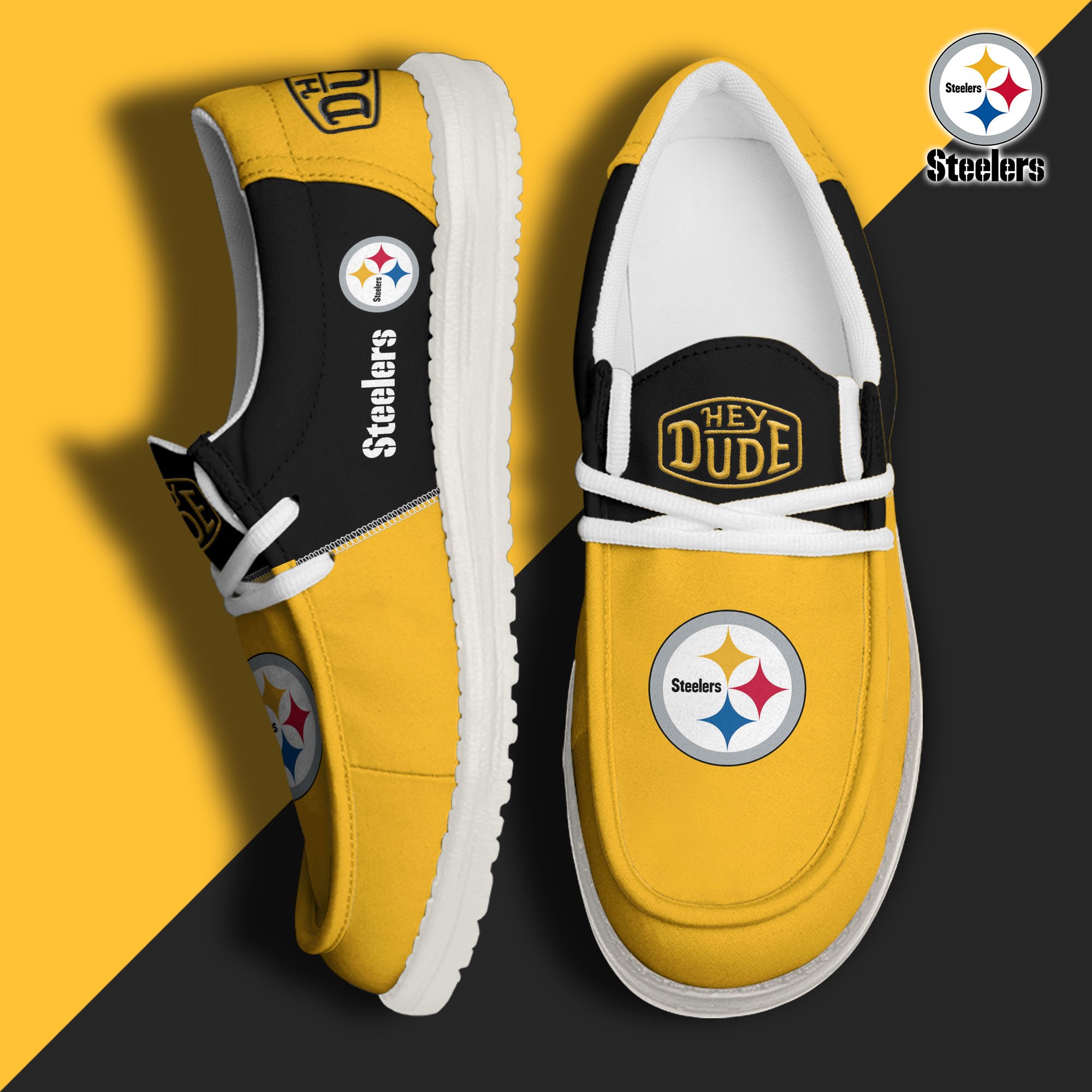 Pittsburgh Steelers Football Hey Dude Canvas Loafer Shoes Custom Your Name, Sport Shoes For Fan, Fan Gifts EHIVM-60931