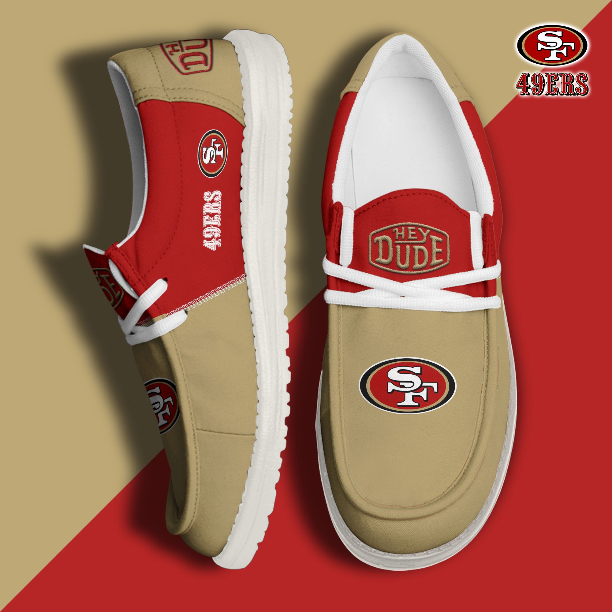 San Francisco 49ers Football Hey Dude Canvas Loafer Shoes Custom Your Name, Sport Shoes For Fan, Fan Gifts EHIVM-60931