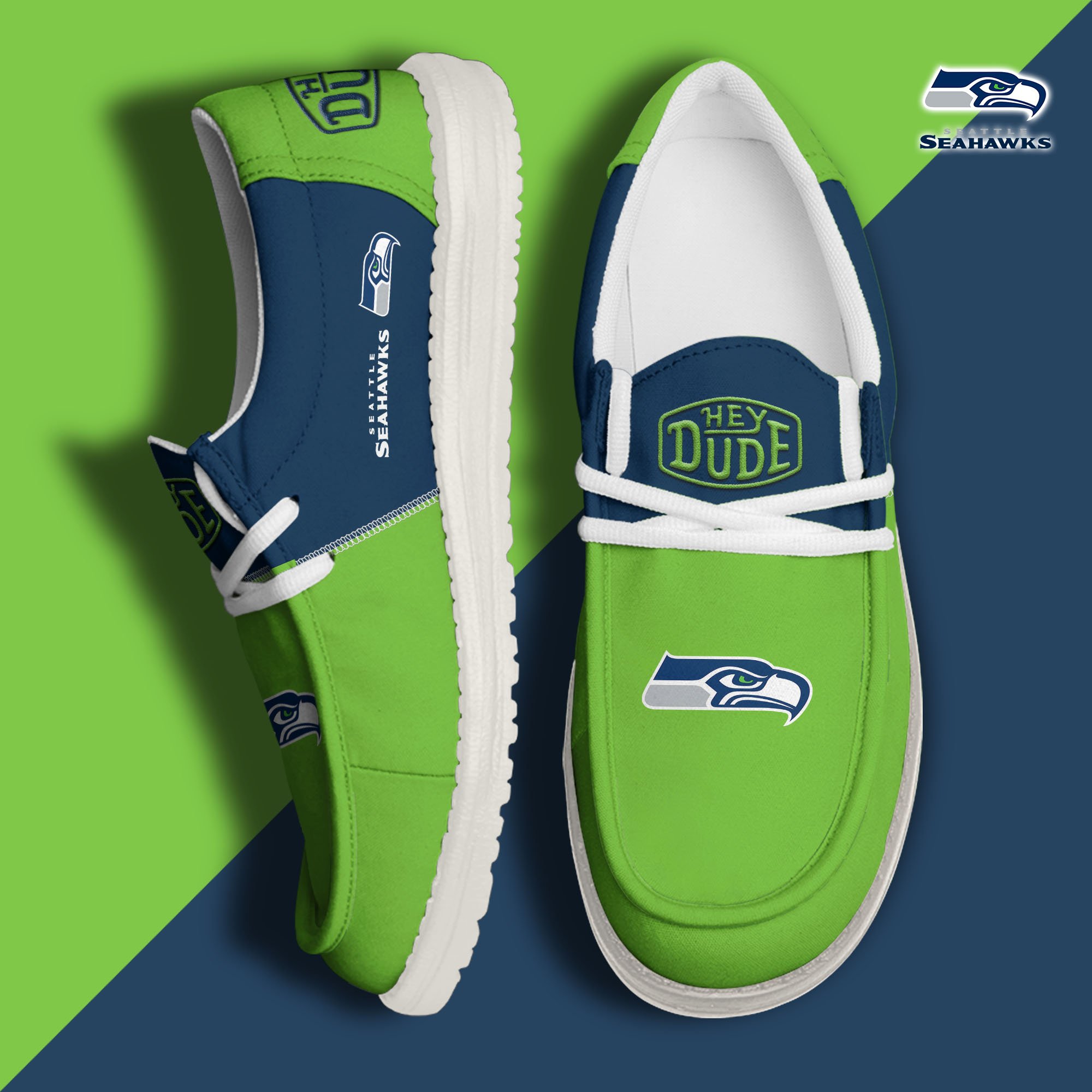 Seattle Seahawks Football Hey Dude Canvas Loafer Shoes Custom Your Name, Sport Shoes For Fan, Fan Gifts EHIVM-60931