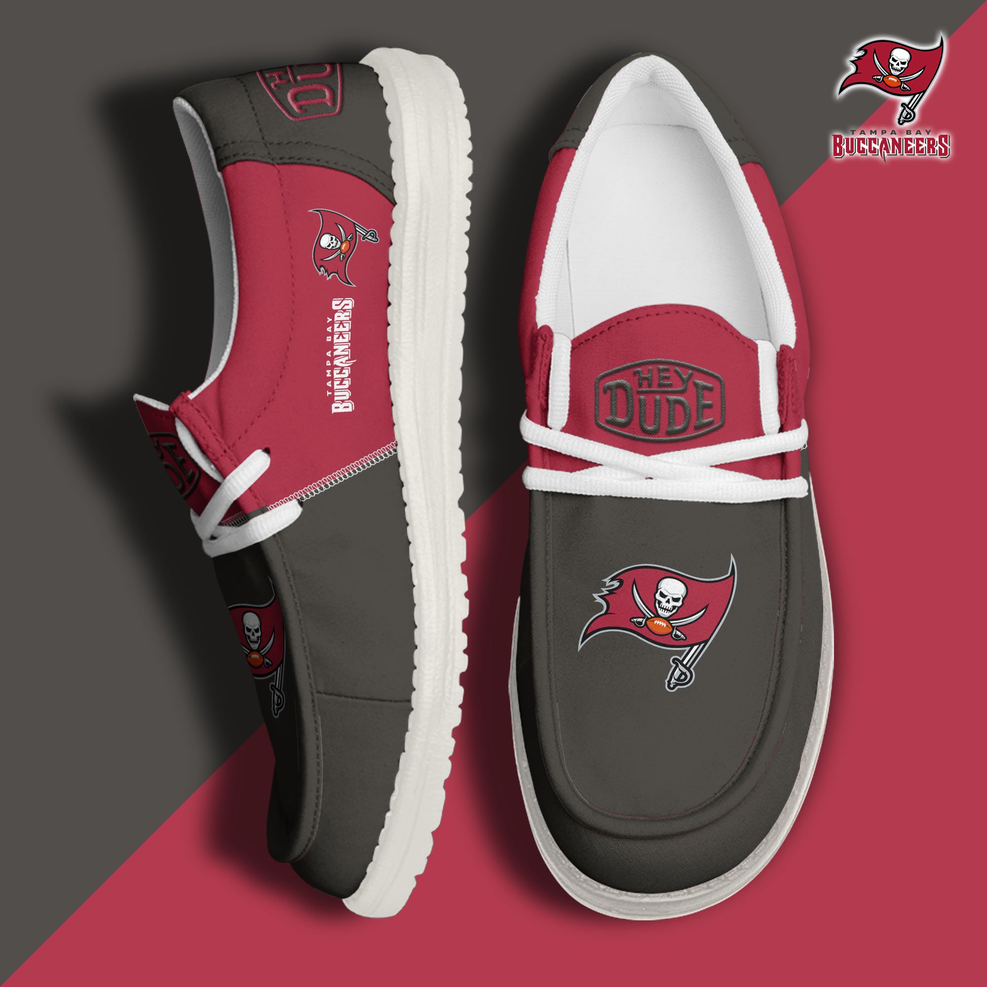 Tampa Bay Buccaneers Football Hey Dude Canvas Loafer Shoes Custom Your Name, Sport Shoes For Fan, Fan Gifts EHIVM-60931