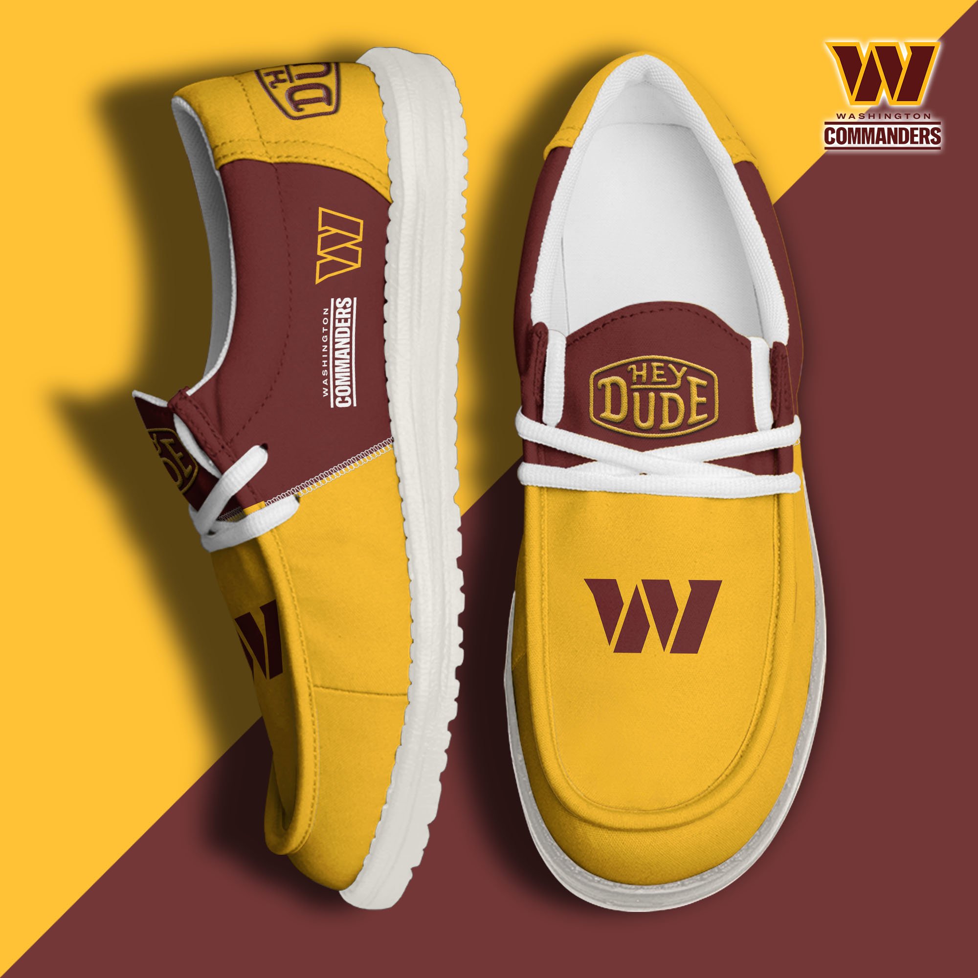 Washington Commanders Football Hey Dude Canvas Loafer Shoes Custom Your Name, Sport Shoes For Fan, Fan Gifts EHIVM-60931