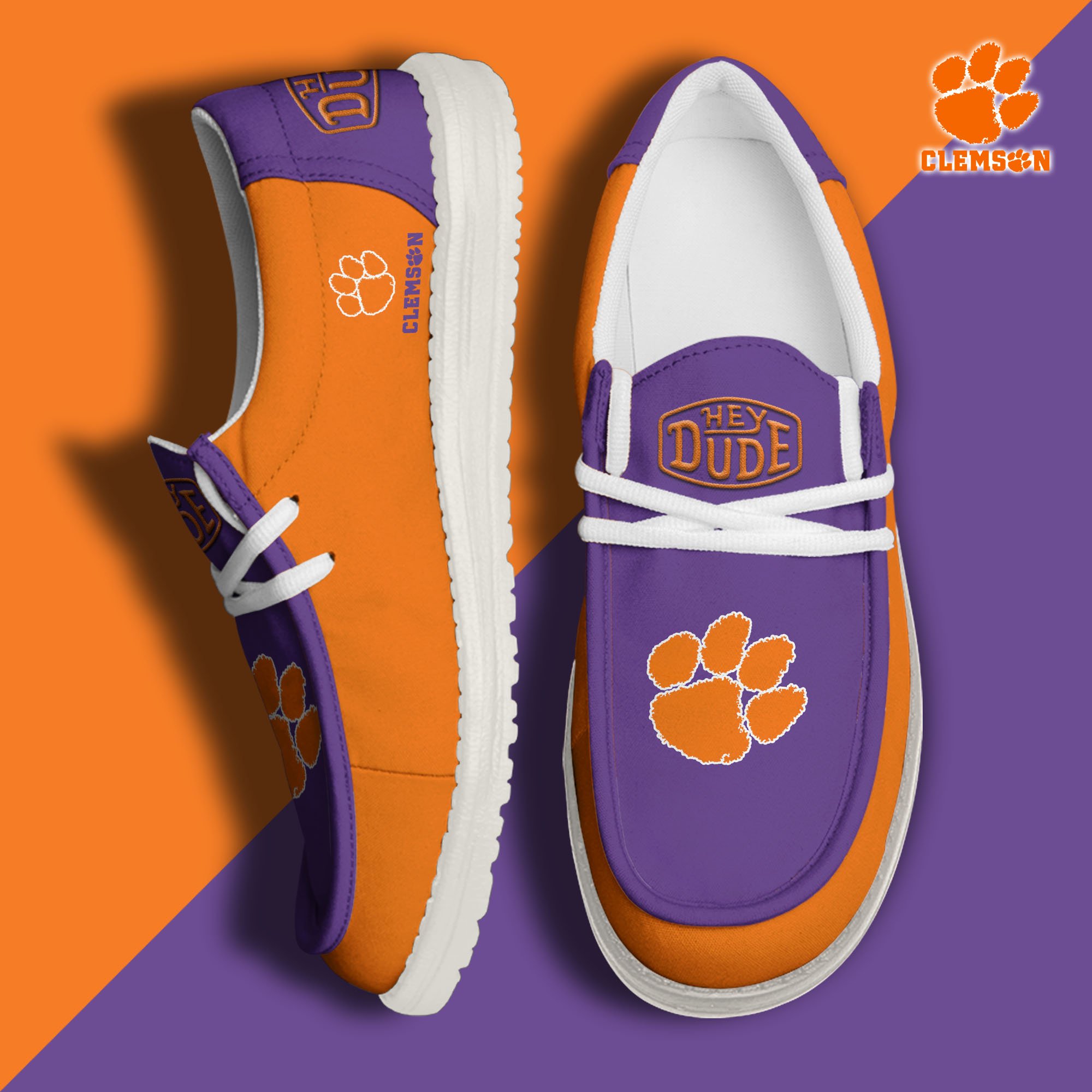 Clemson Tigers Football Hey Dude Canvas Loafer Shoes, Sport Shoes For Fan, Fan Gifts EHIVM-60959