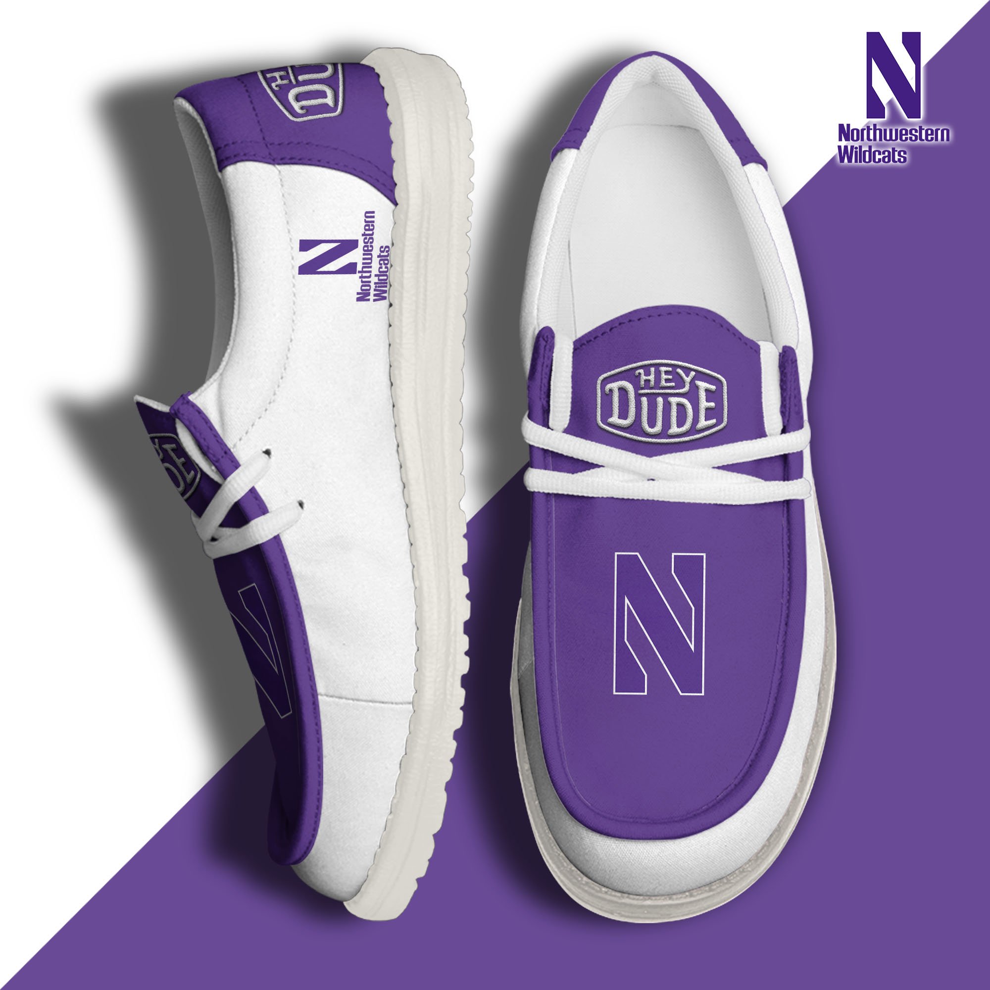 Northwestern Wildcats Football Hey Dude Canvas Loafer Shoes, Sport Shoes For Fan, Fan Gifts EHIVM-60959