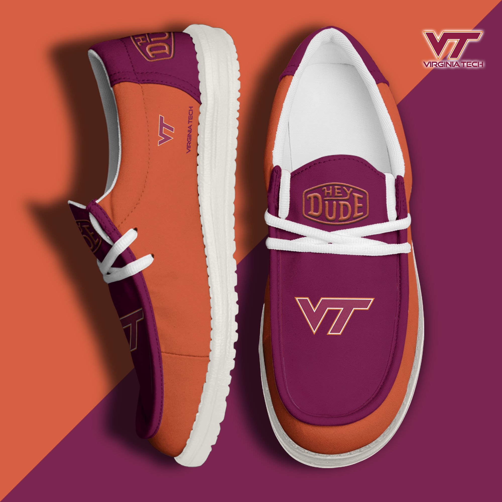 Virginia Tech Hokies Football Hey Dude Canvas Loafer Shoes, Sport Shoes For Fan, Fan Gifts EHIVM-60959