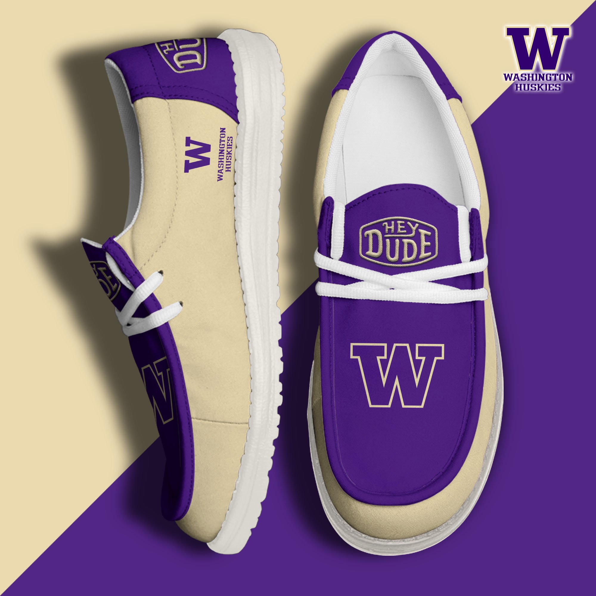 Washington Huskies Football Hey Dude Canvas Loafer Shoes, Sport Shoes For Fan, Fan Gifts EHIVM-60959