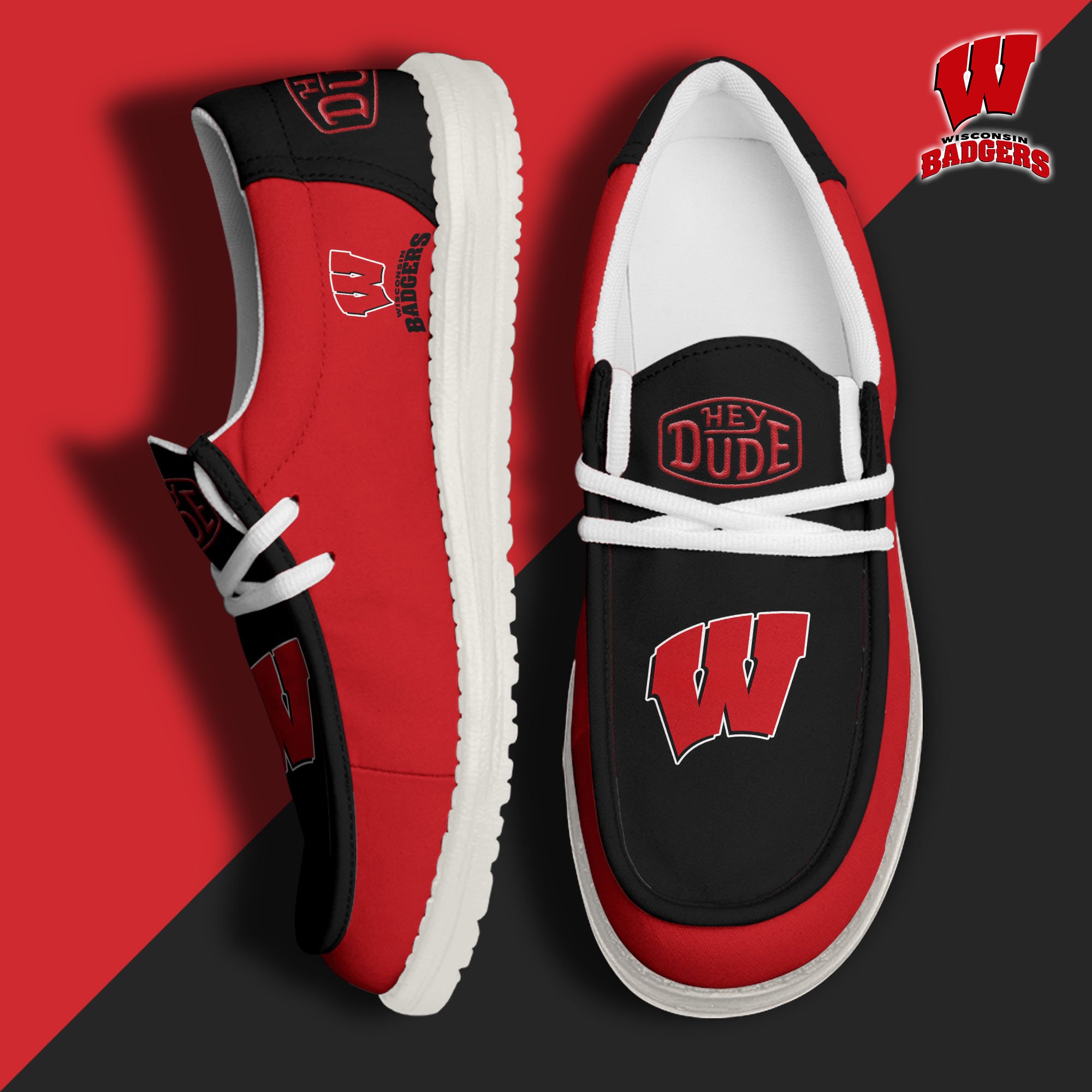 Wisconsin Badgers Football Hey Dude Canvas Loafer Shoes, Sport Shoes For Fan, Fan Gifts EHIVM-60959